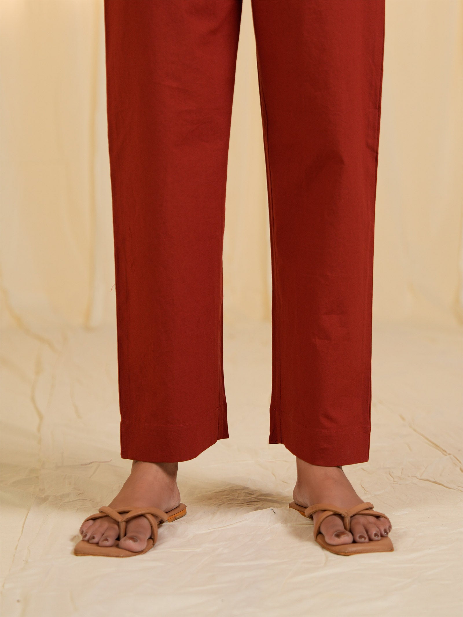 Terracotta Cotton Straight Pants