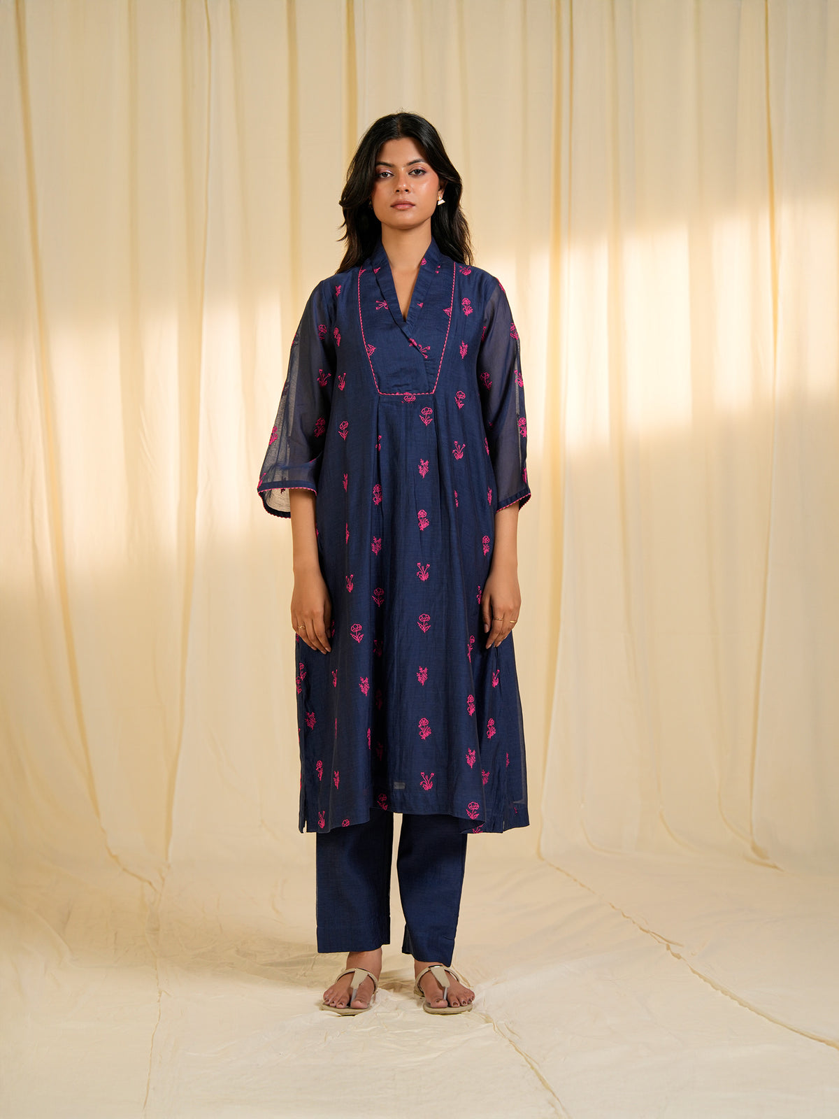 Thread Poetry Ink Flow Chanderi Kurta