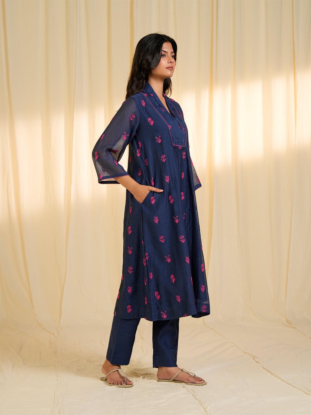 Thread Poetry Ink Flow Chanderi Kurta