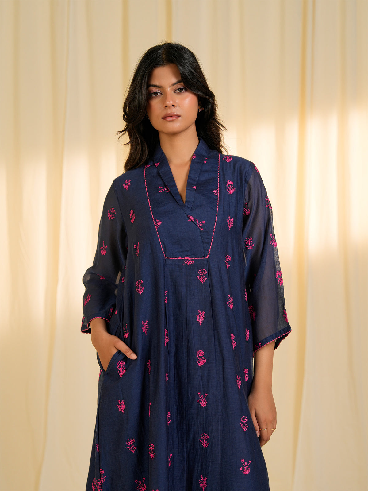 Thread Poetry Ink Flow Chanderi Kurta