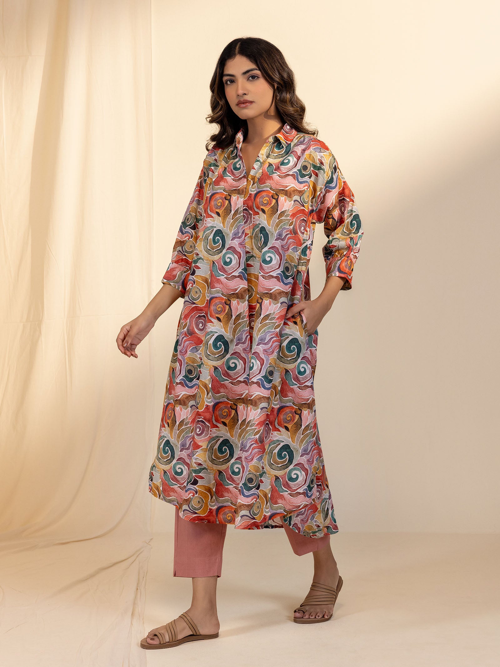 Trance Busy Peach Cotton Kurta
