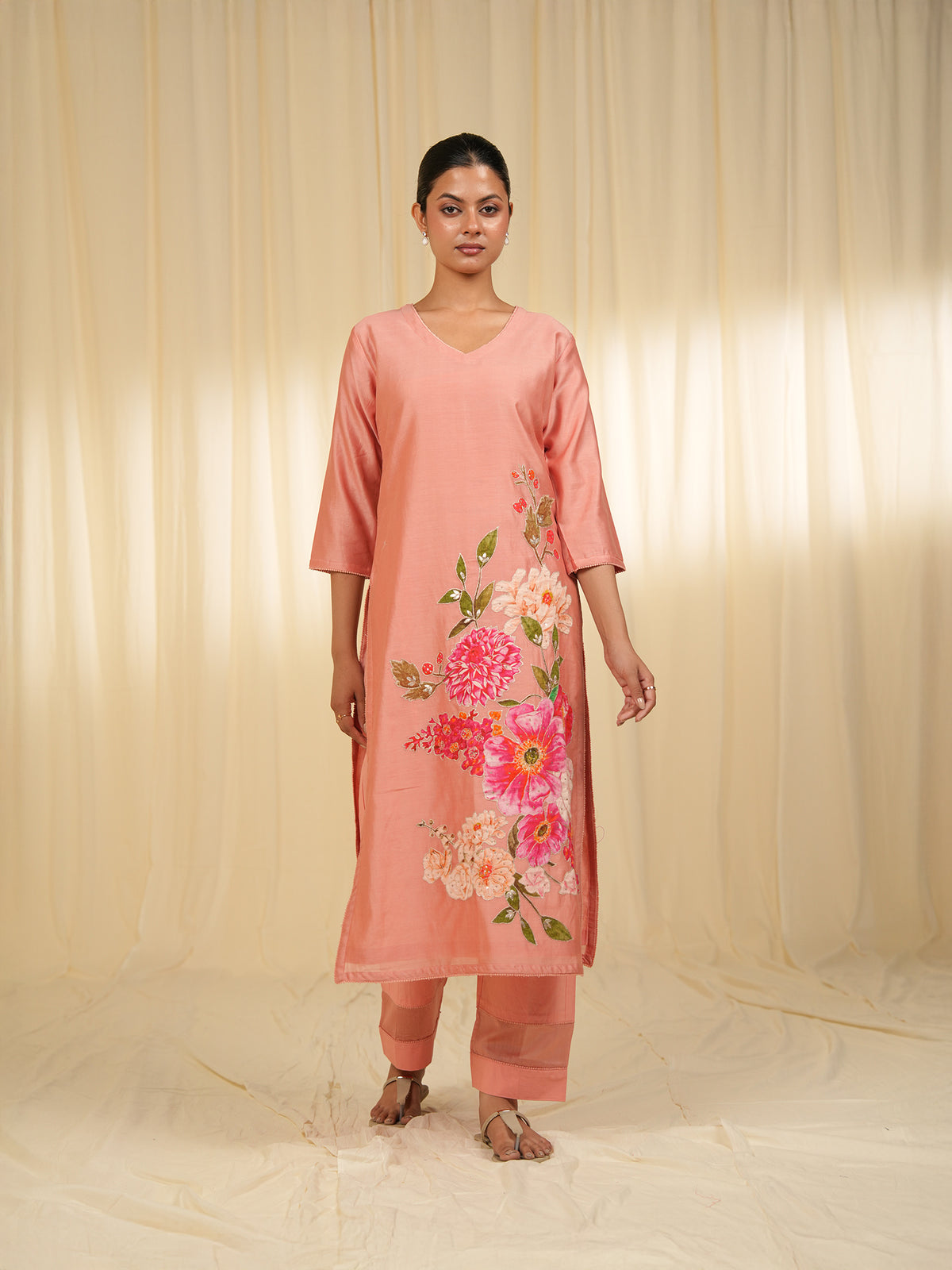 Victorian Peach Chanderi Kurta