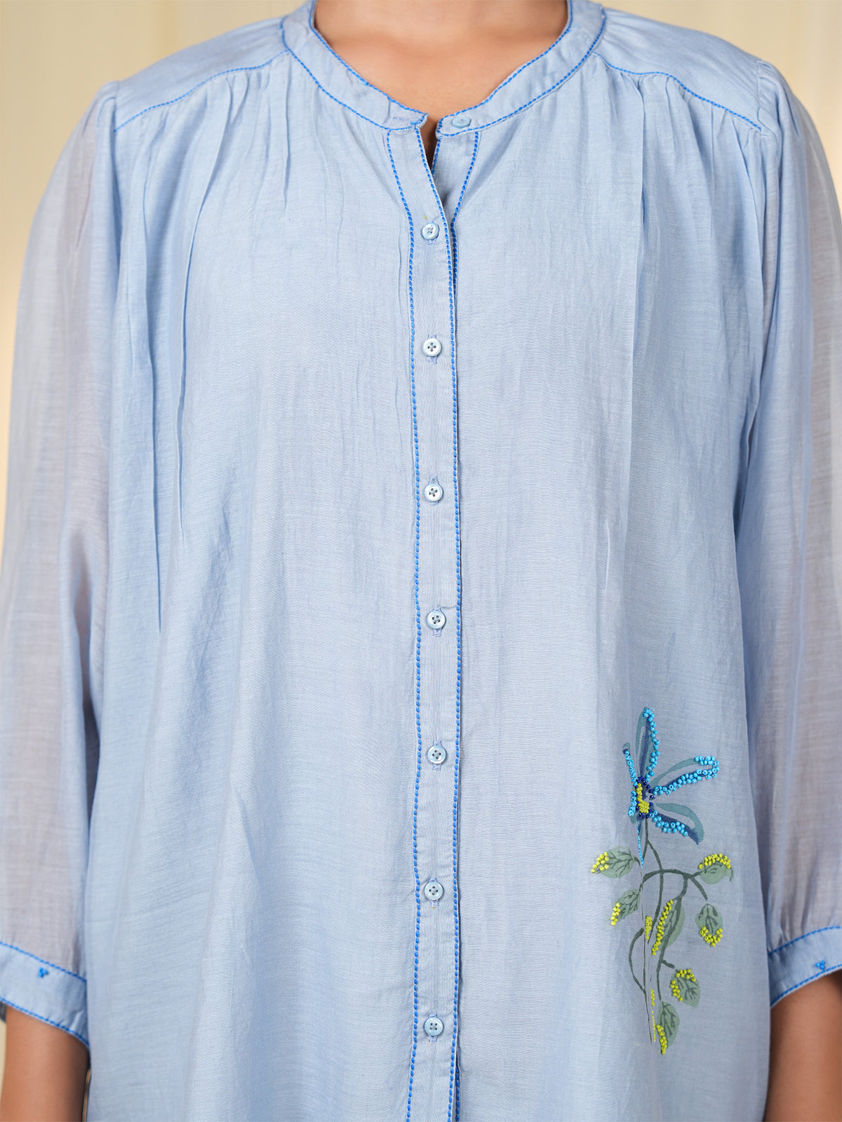Whimsy Blue Berry Chanderi Shirt