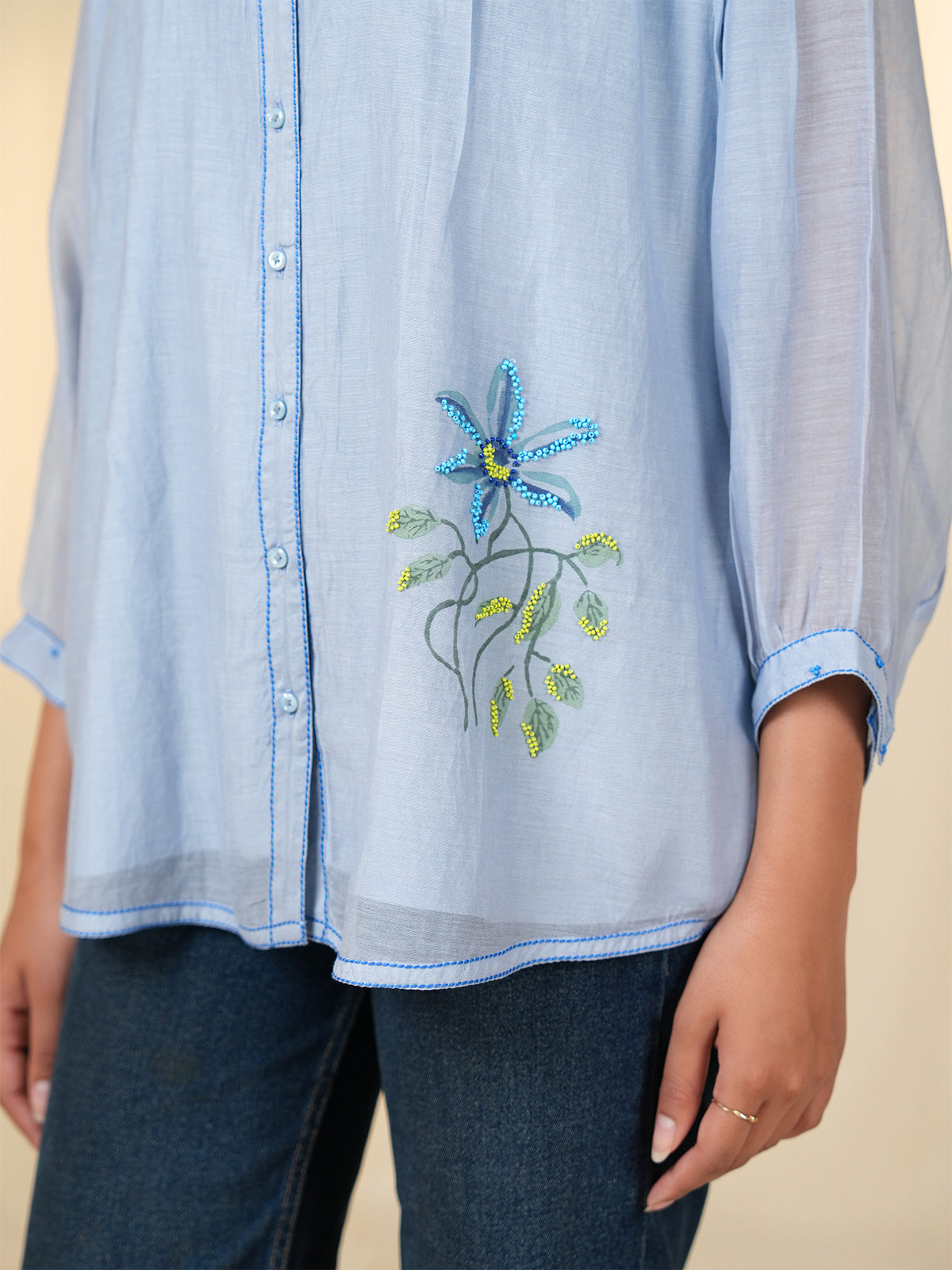 Whimsy Blue Berry Chanderi Shirt