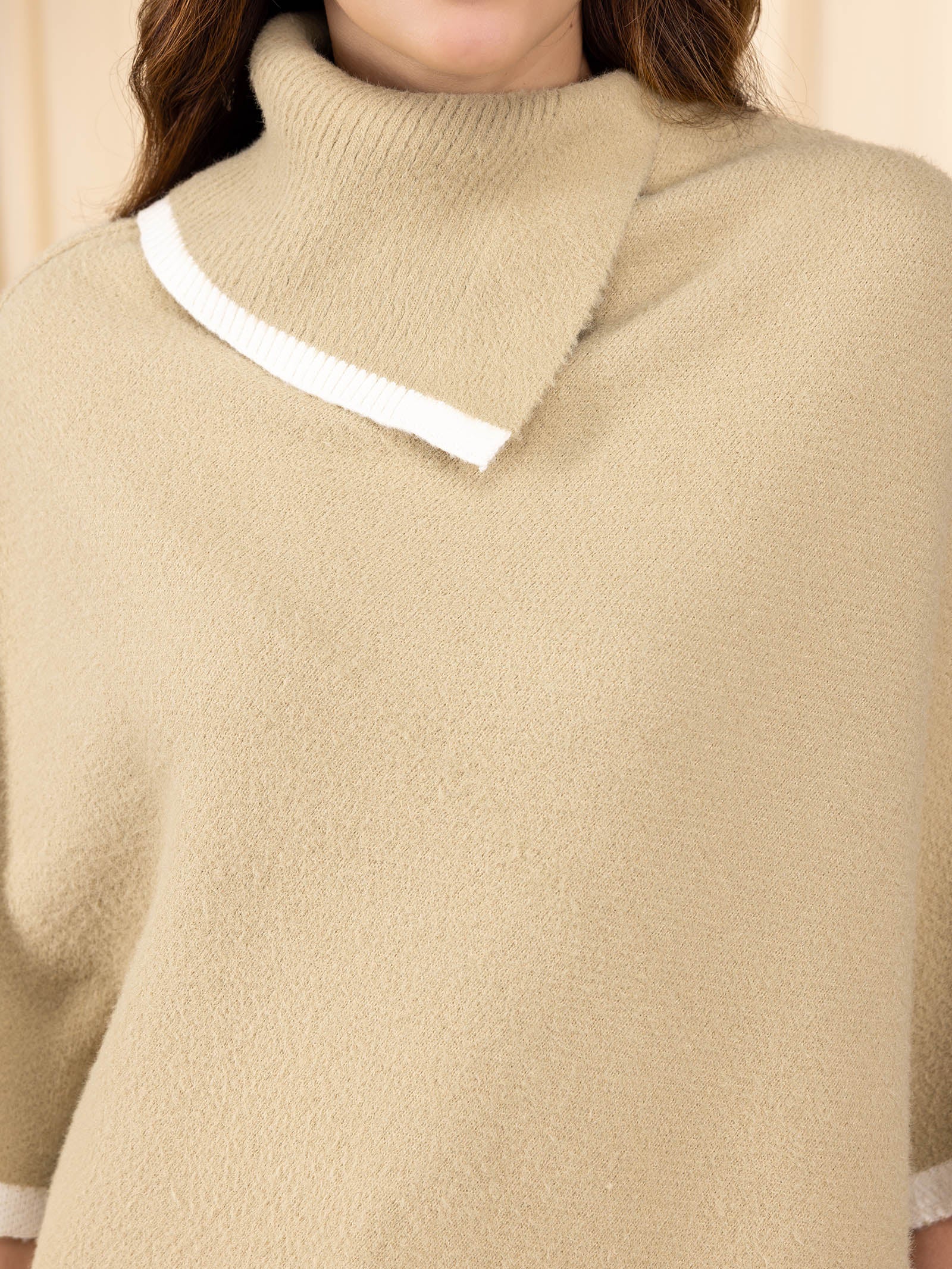 Woollen Collared Poncho - Kiwi