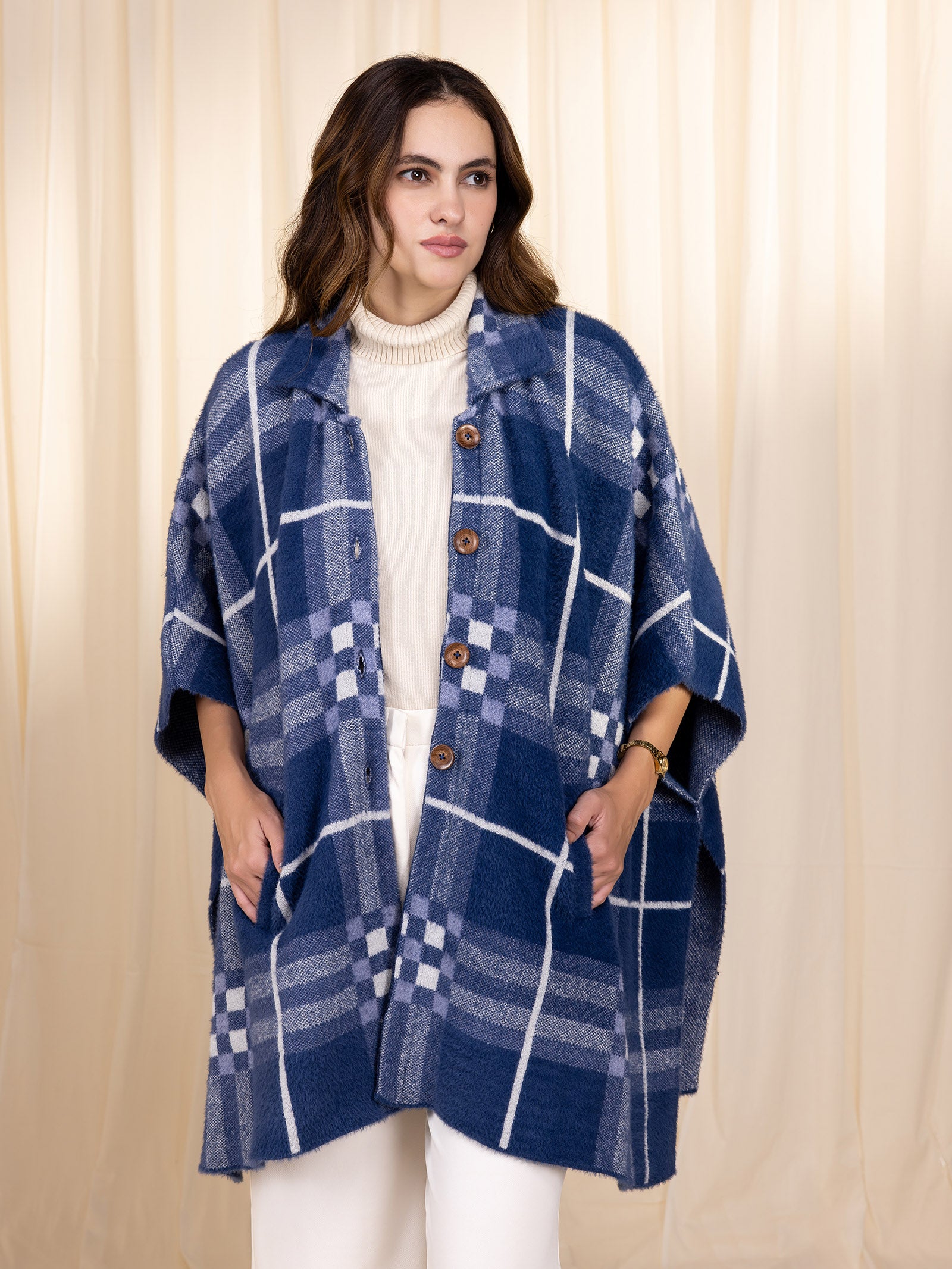 Woollen Indigo Grid Cape