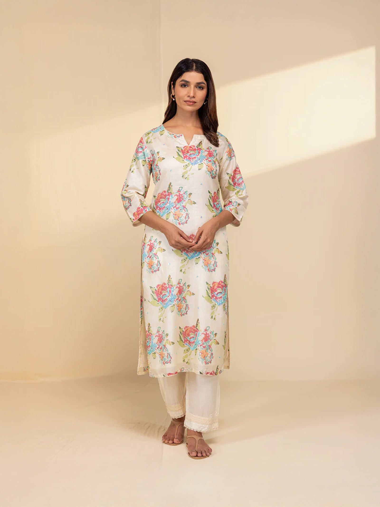 Painted Roses Tussar Silk Kurta
