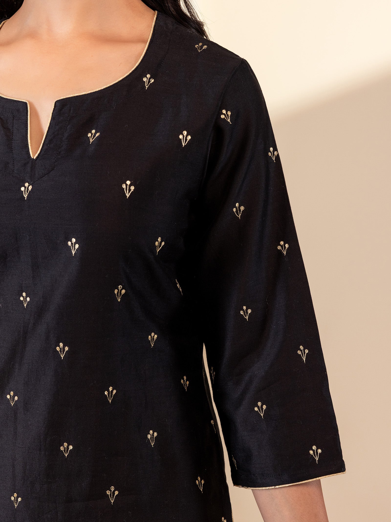 Celebration Black Chanderi Kurta