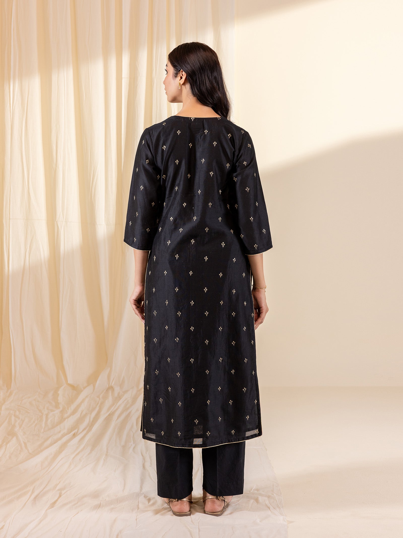 Celebration Black Chanderi Kurta