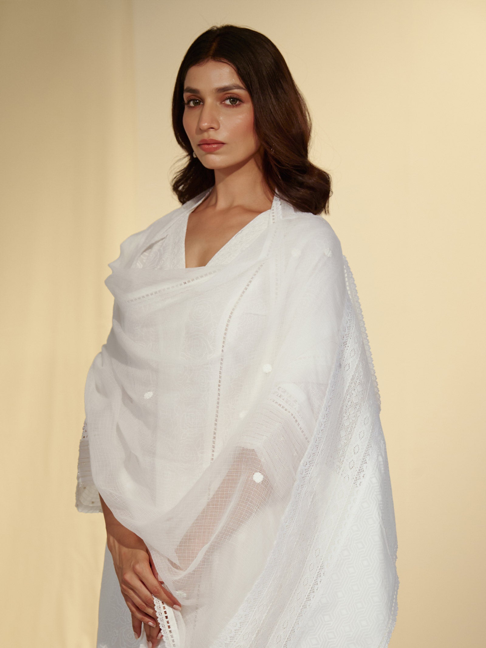 Roses In White Kota Dupatta
