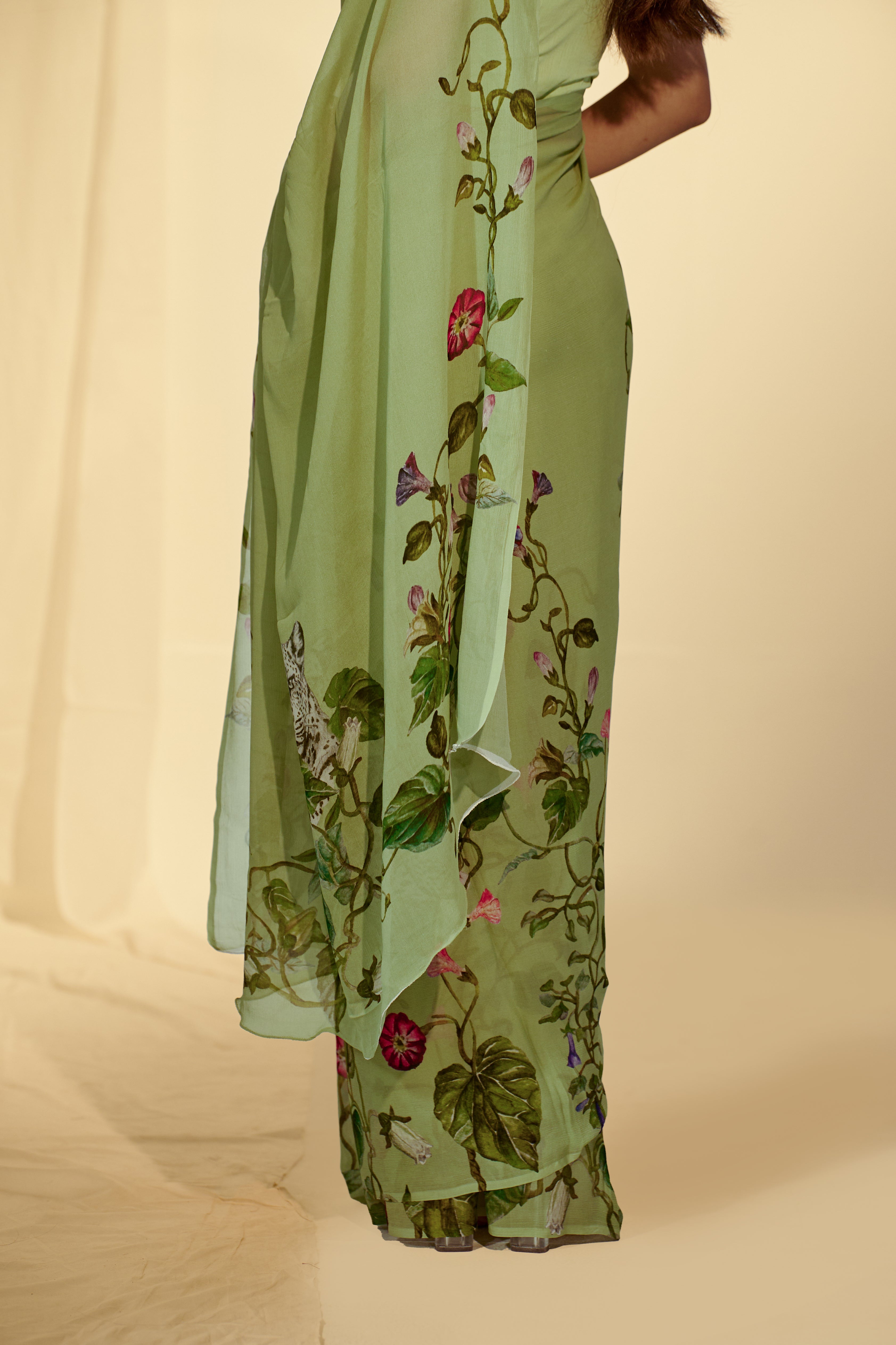 Enchanted Forest - Leopards & Creeper Chiffon Saree