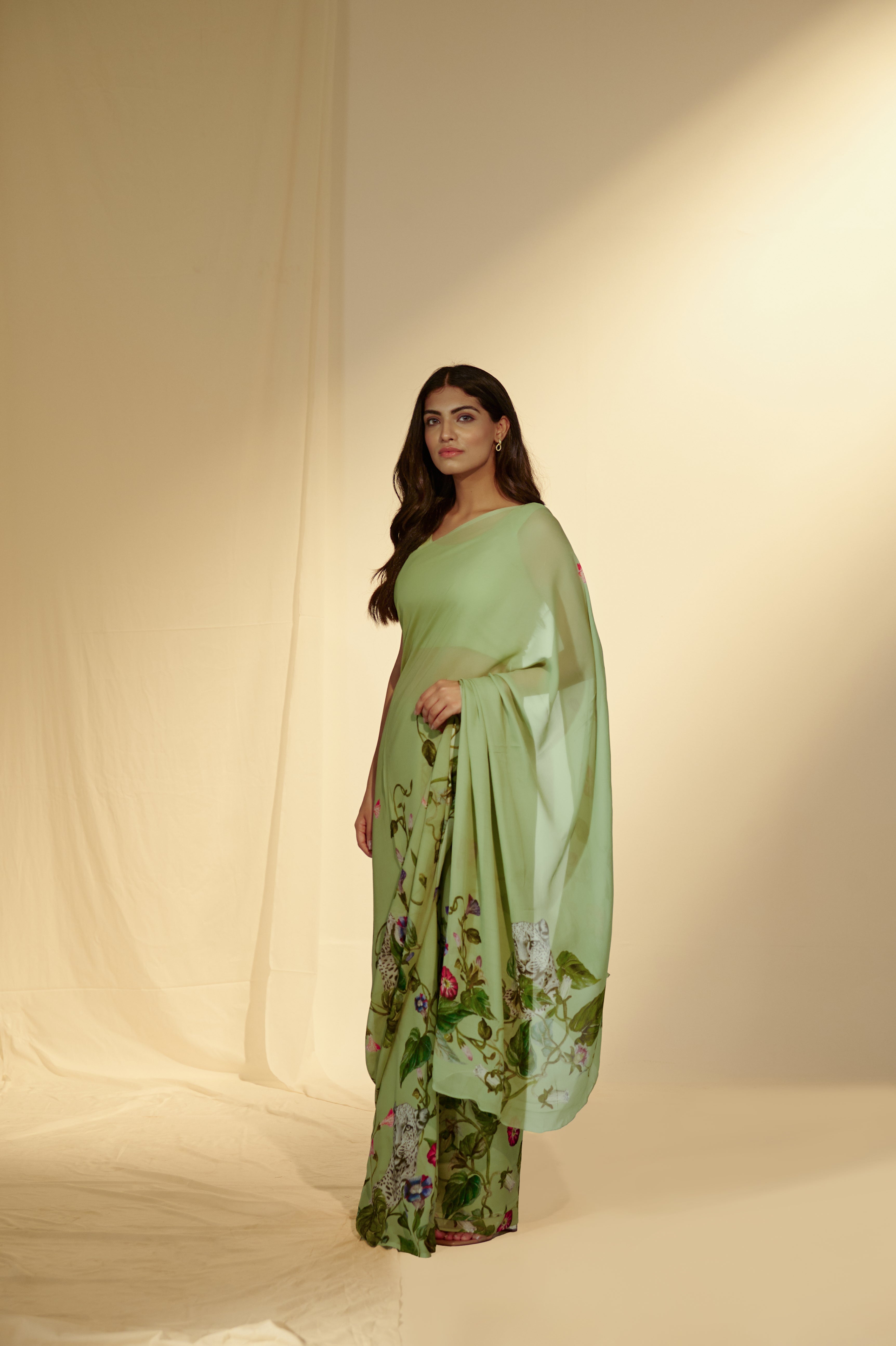 Enchanted Forest - Leopards & Creeper Chiffon Saree