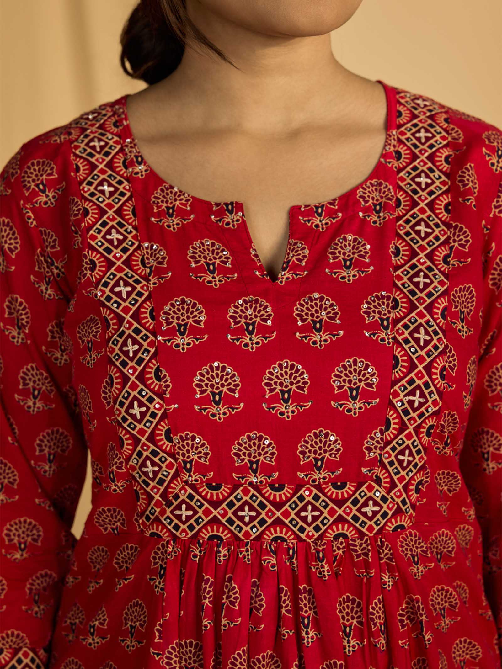 Red - 5 Cotton Kurta