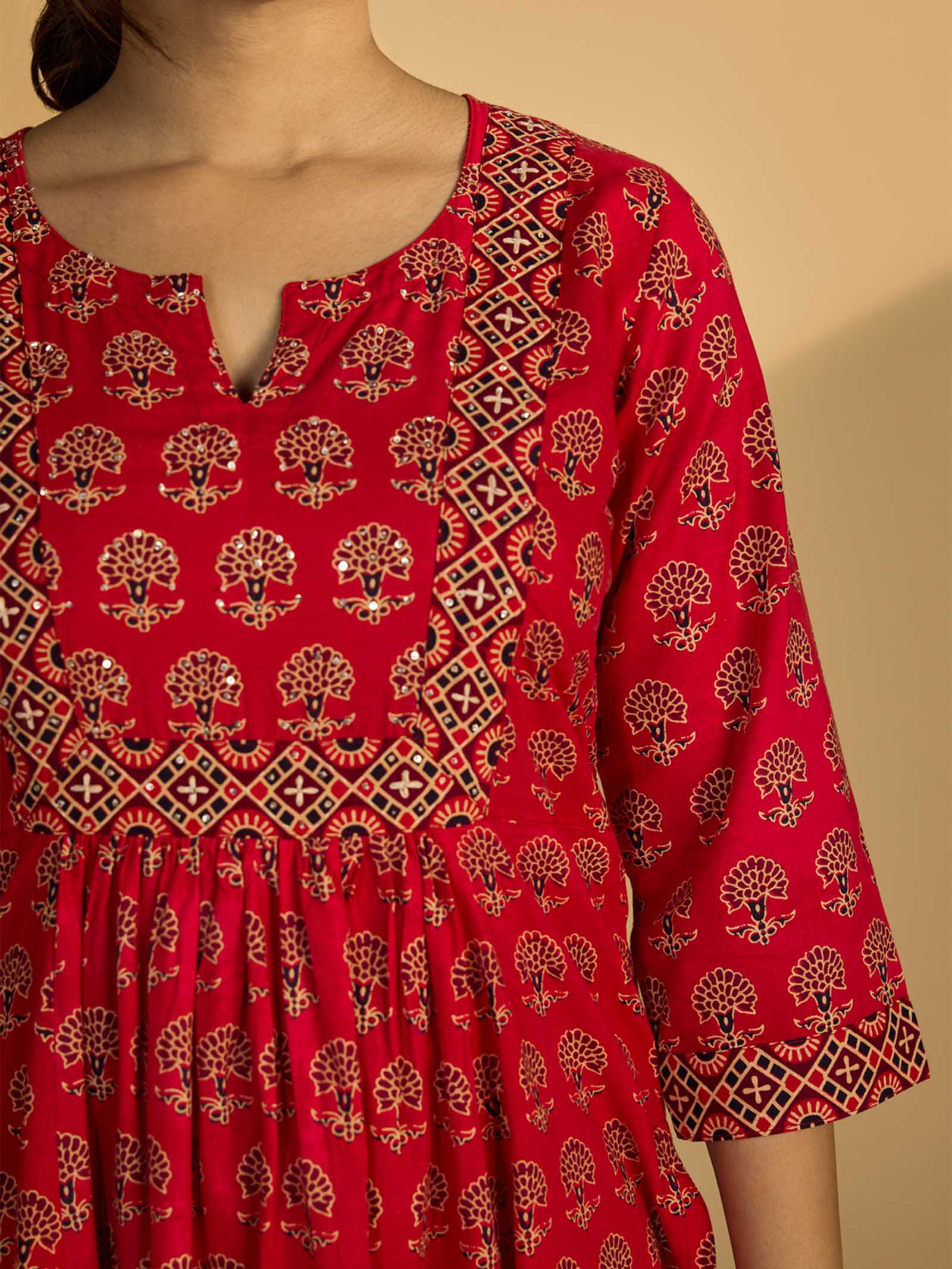 Red - 5 Cotton Kurta