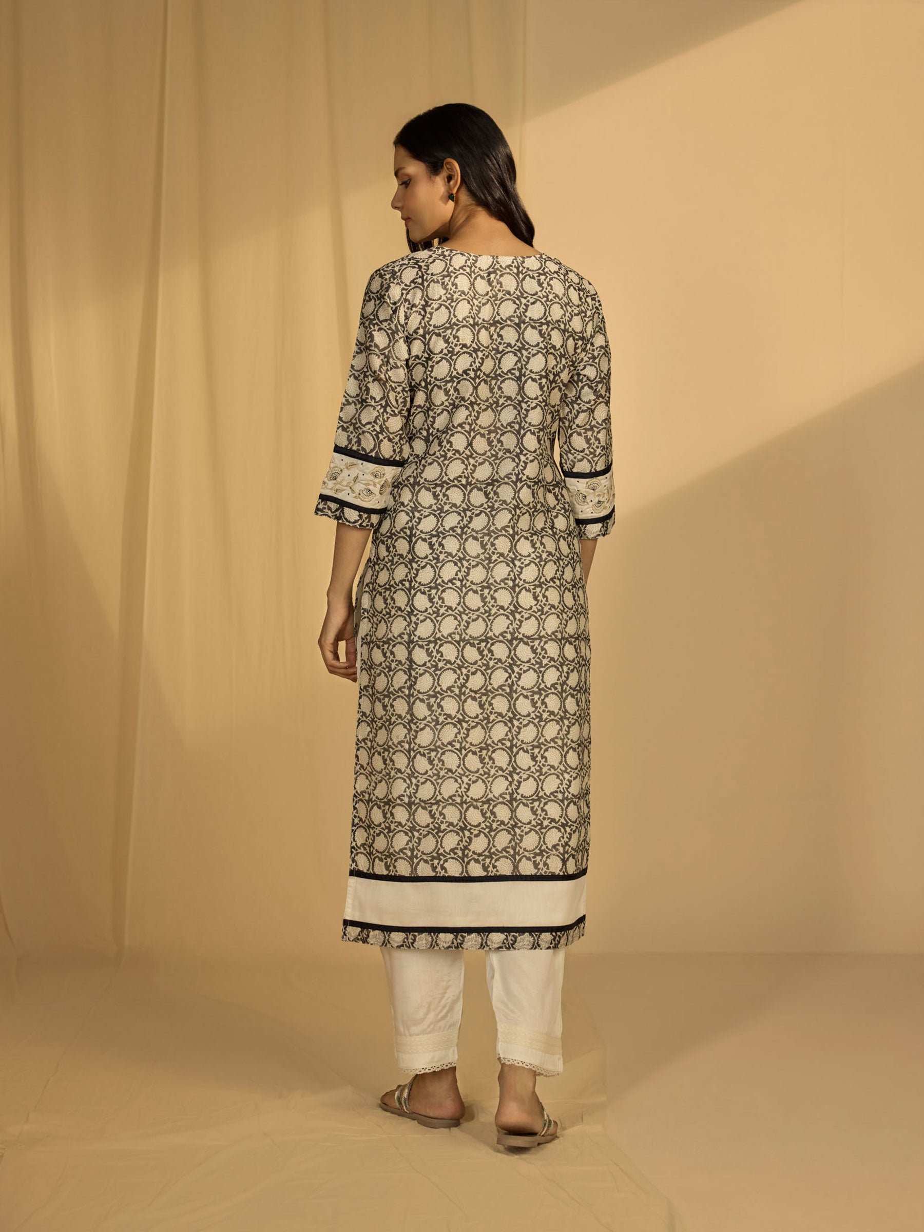 Black Gold Straight Chanderi Kurta