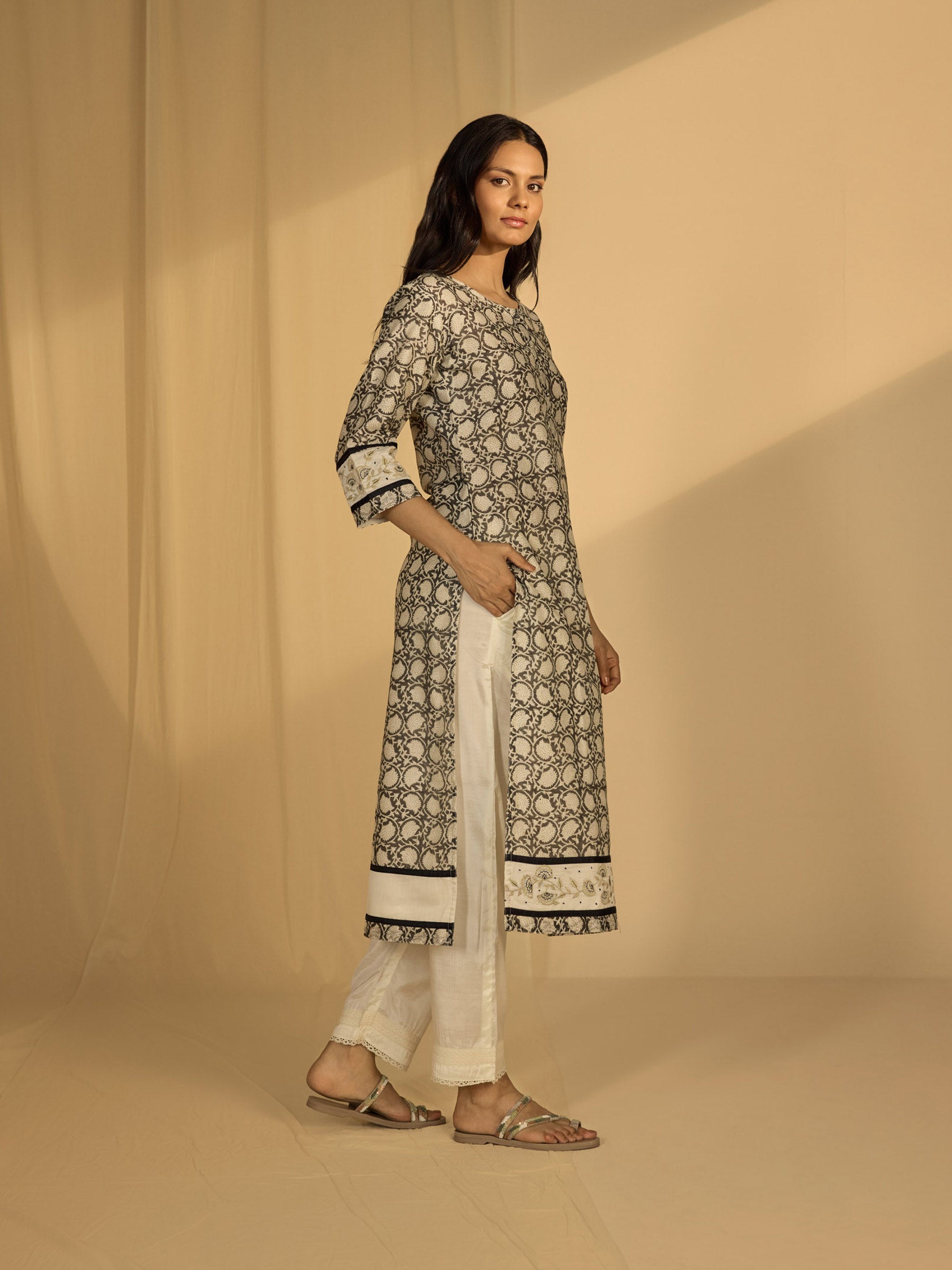 Black Gold Straight Chanderi Kurta