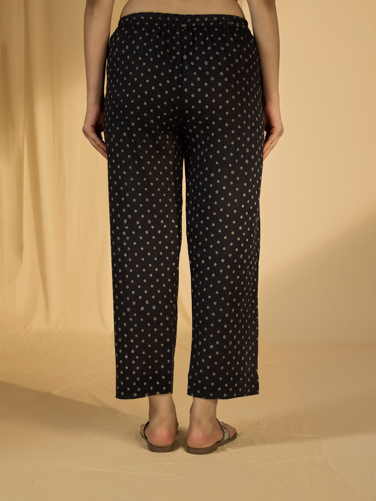 Dotty Black Cotton Straight Pant