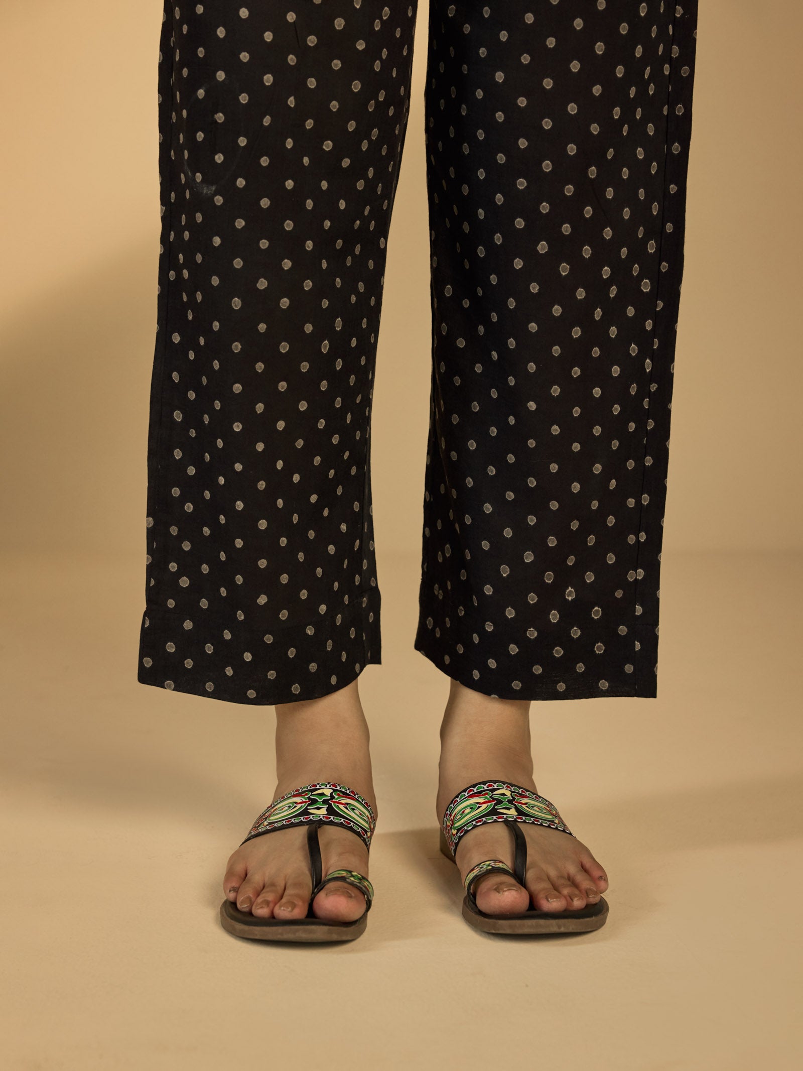 Dotty Black Cotton Straight Pant