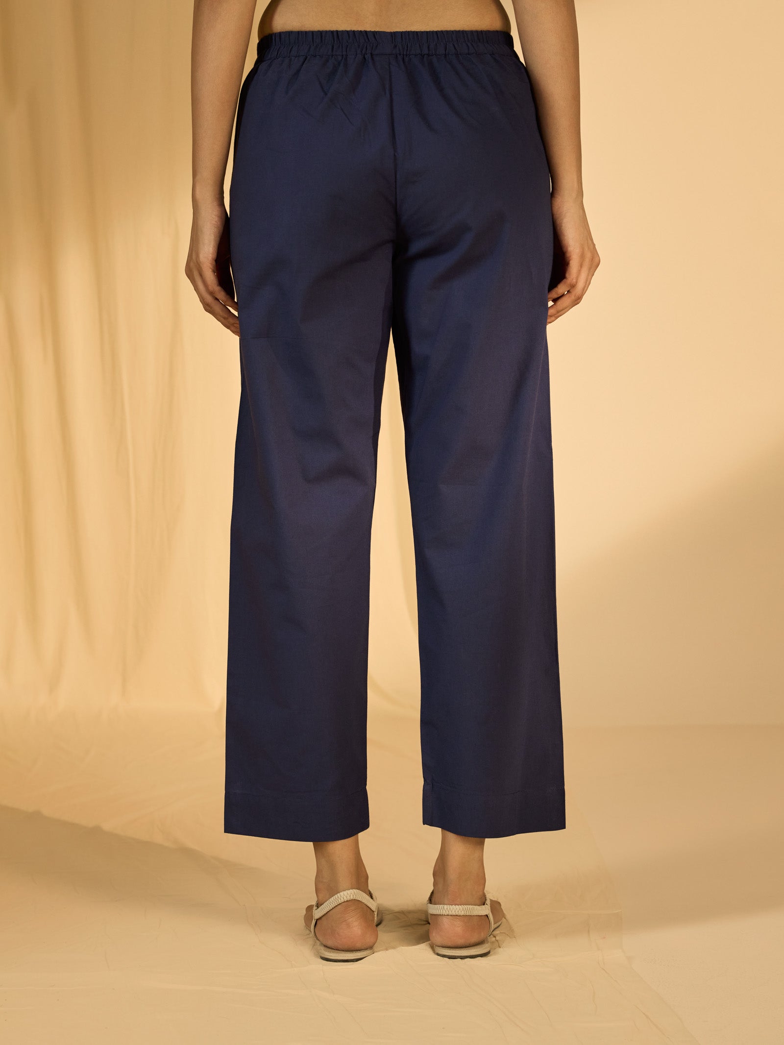 Navy Blue Cotton Straight Pant