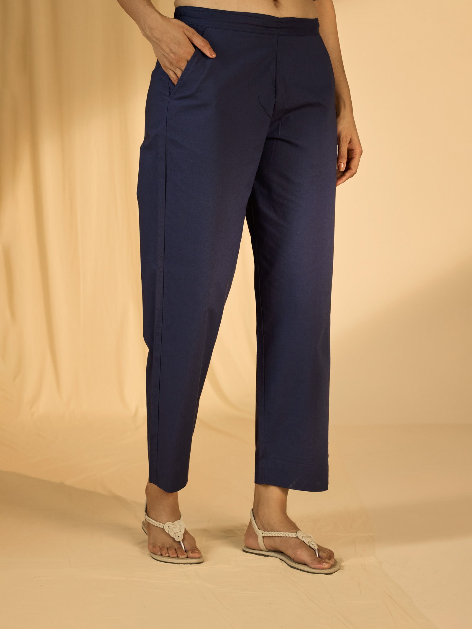 Navy Blue Cotton Straight Pant