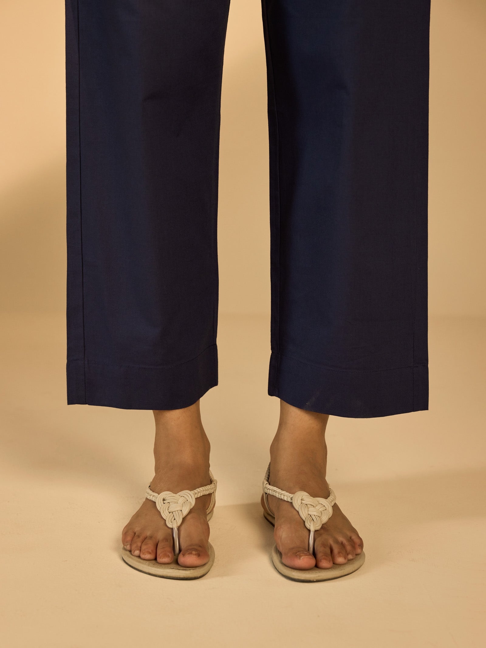 Navy Blue Cotton Straight Pant