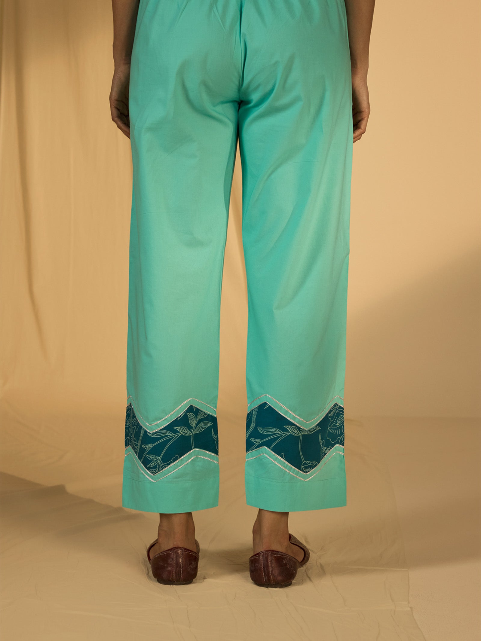 Teal Cotton Straight Pant