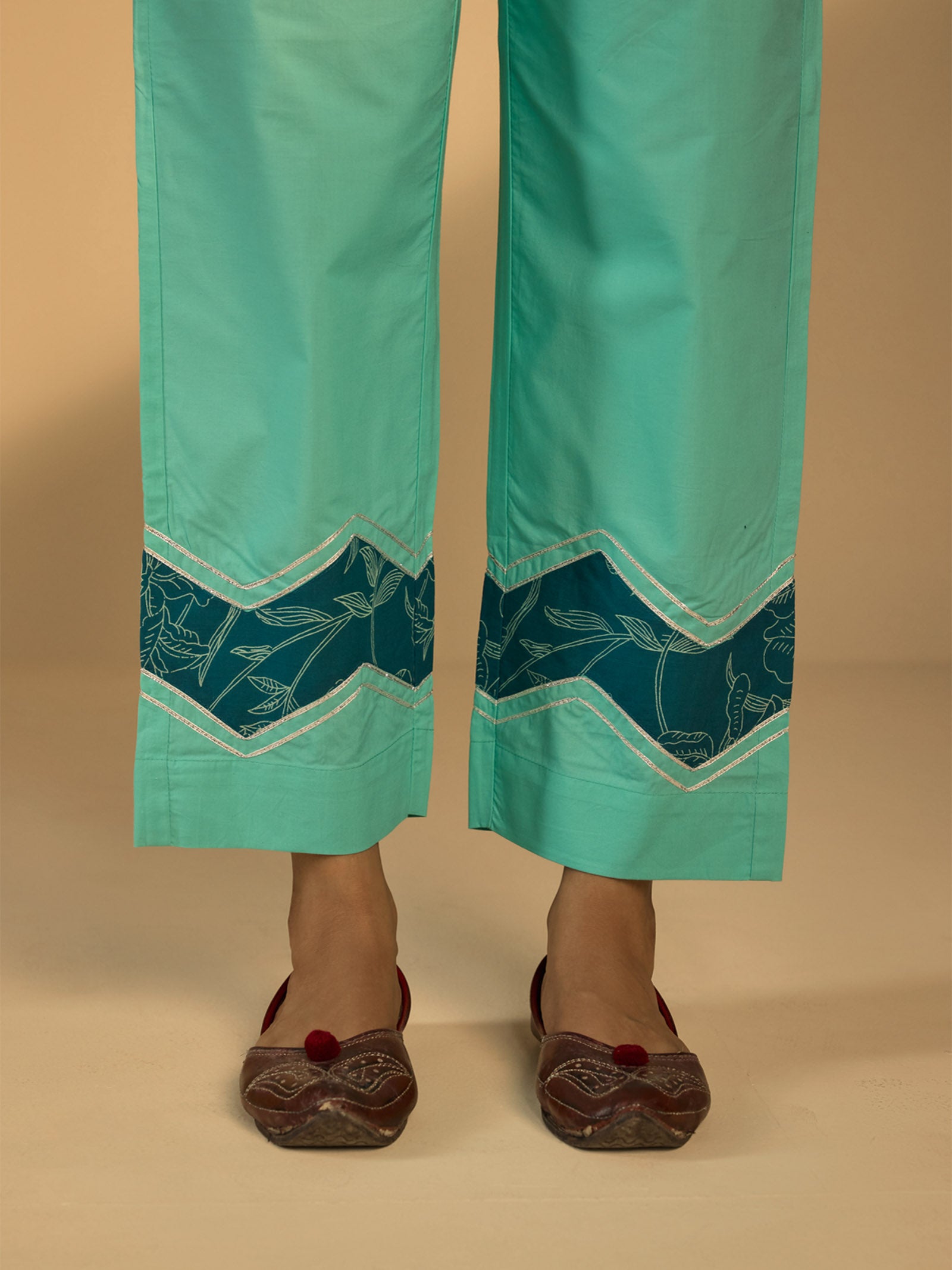 Teal Cotton Straight Pant