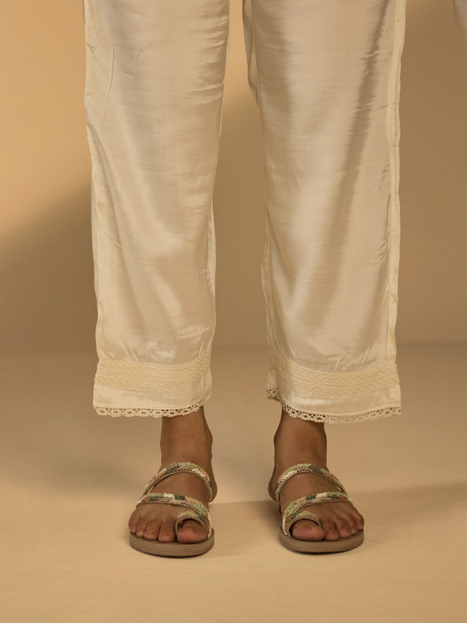 Bamboo Silk Off White Straight Pant