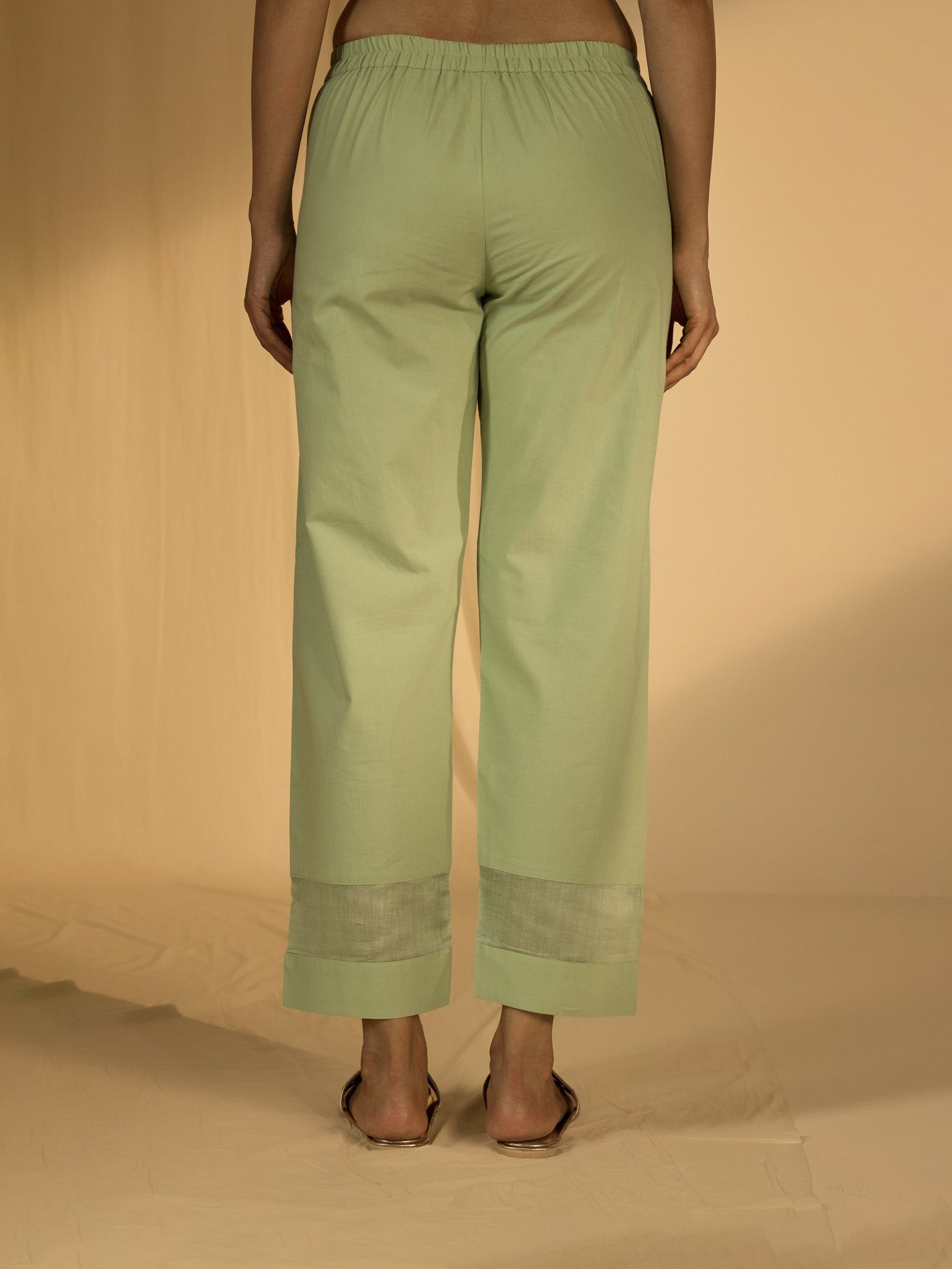 Big Flower Green Cotton Straight Pant