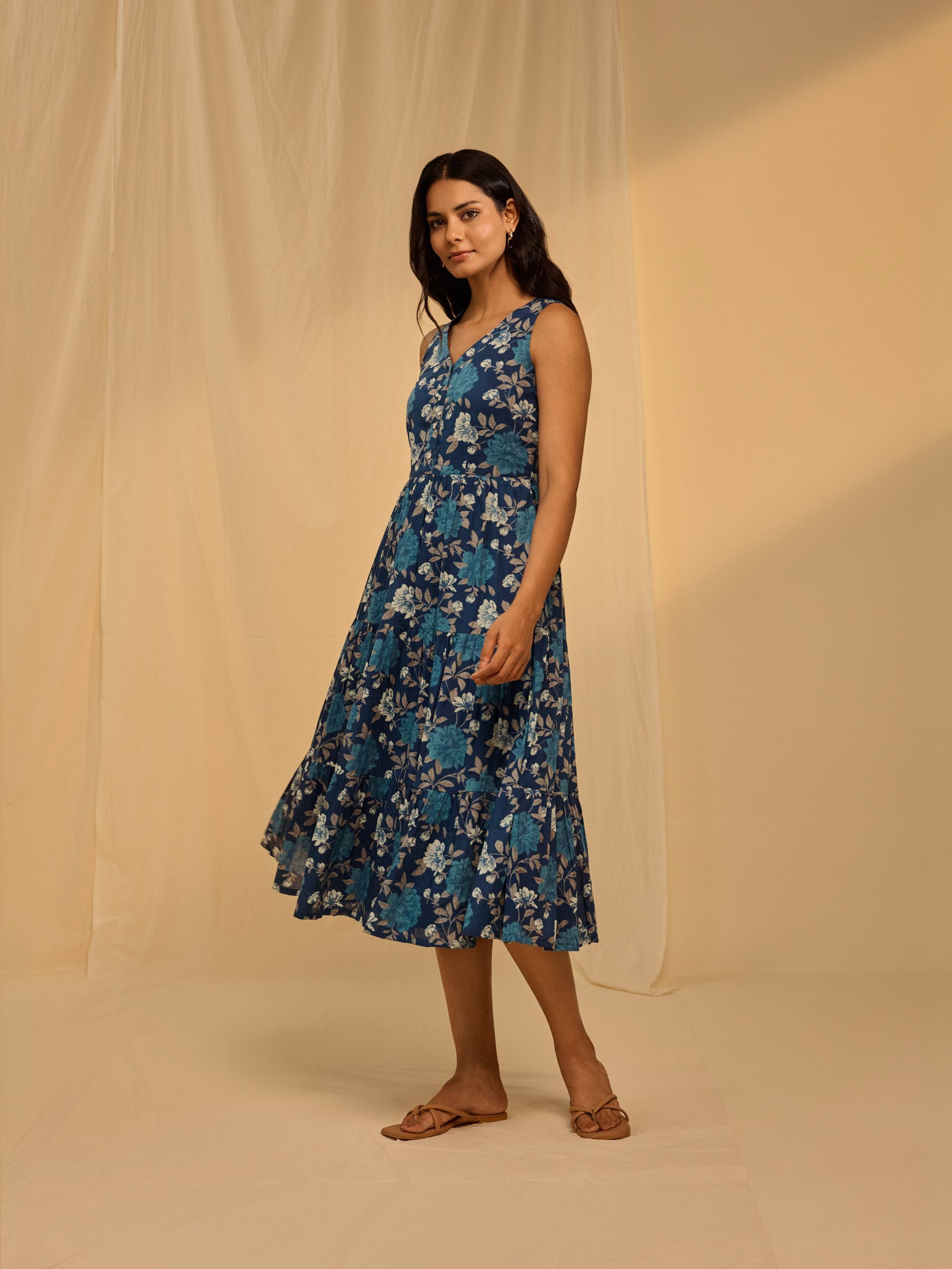 Navy Blue Blossom Cotton Dress