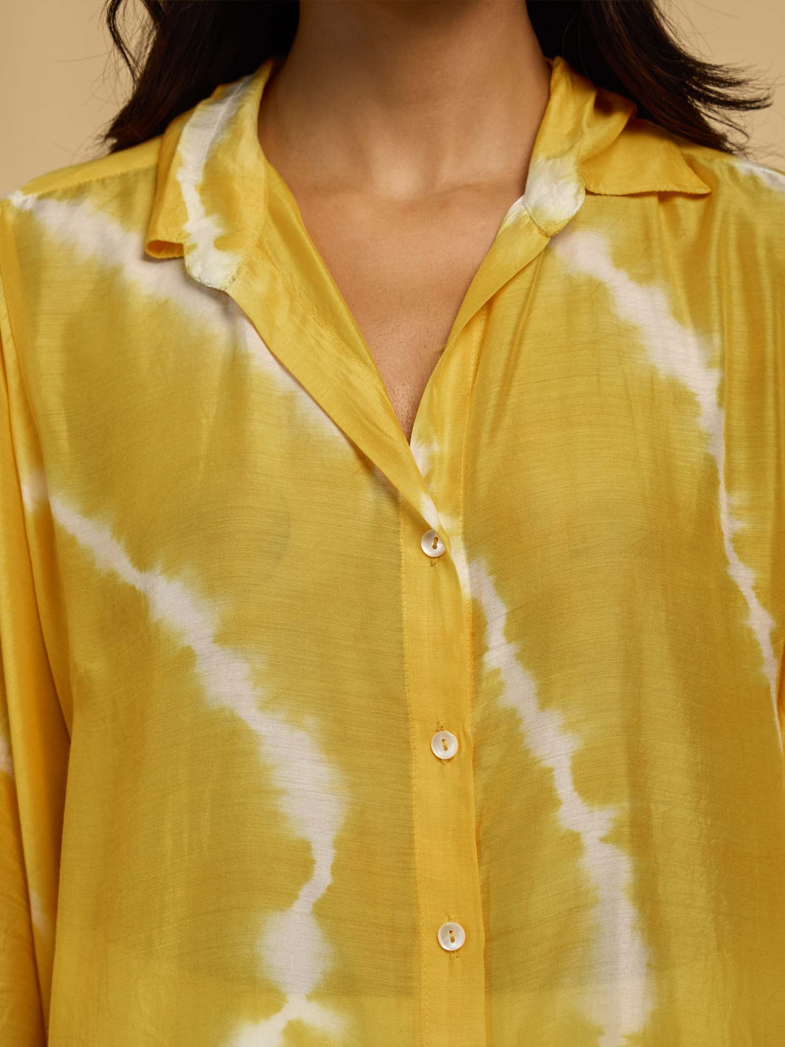 Yellow Tie N Dye Viscose Silk Shirt