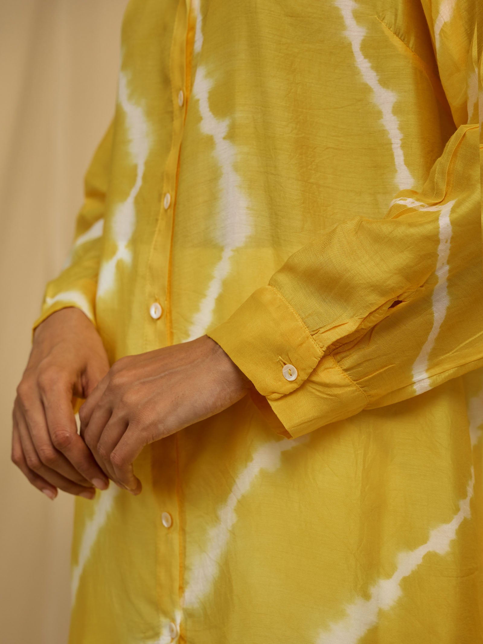 Yellow Tie N Dye Viscose Silk Shirt