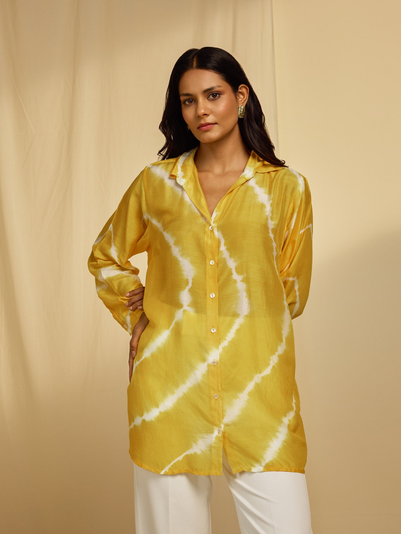 Yellow Tie N Dye Viscose Silk Shirt