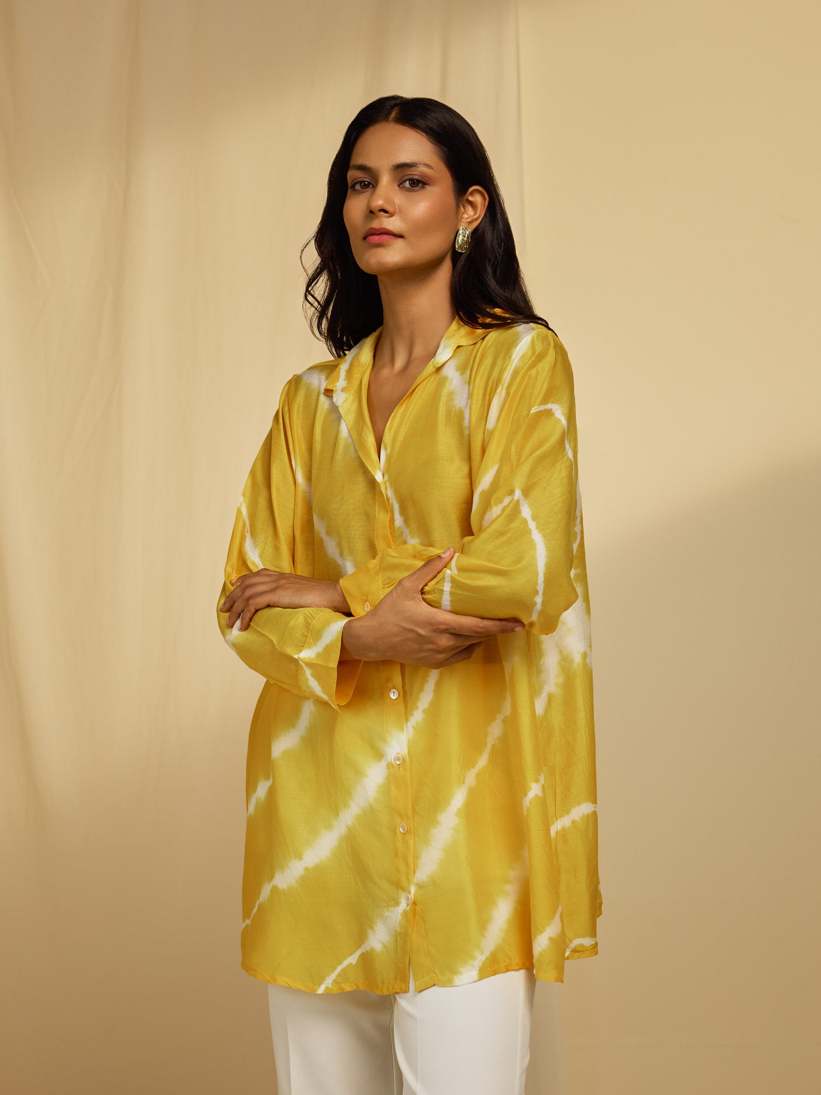 Yellow Tie N Dye Viscose Silk Shirt