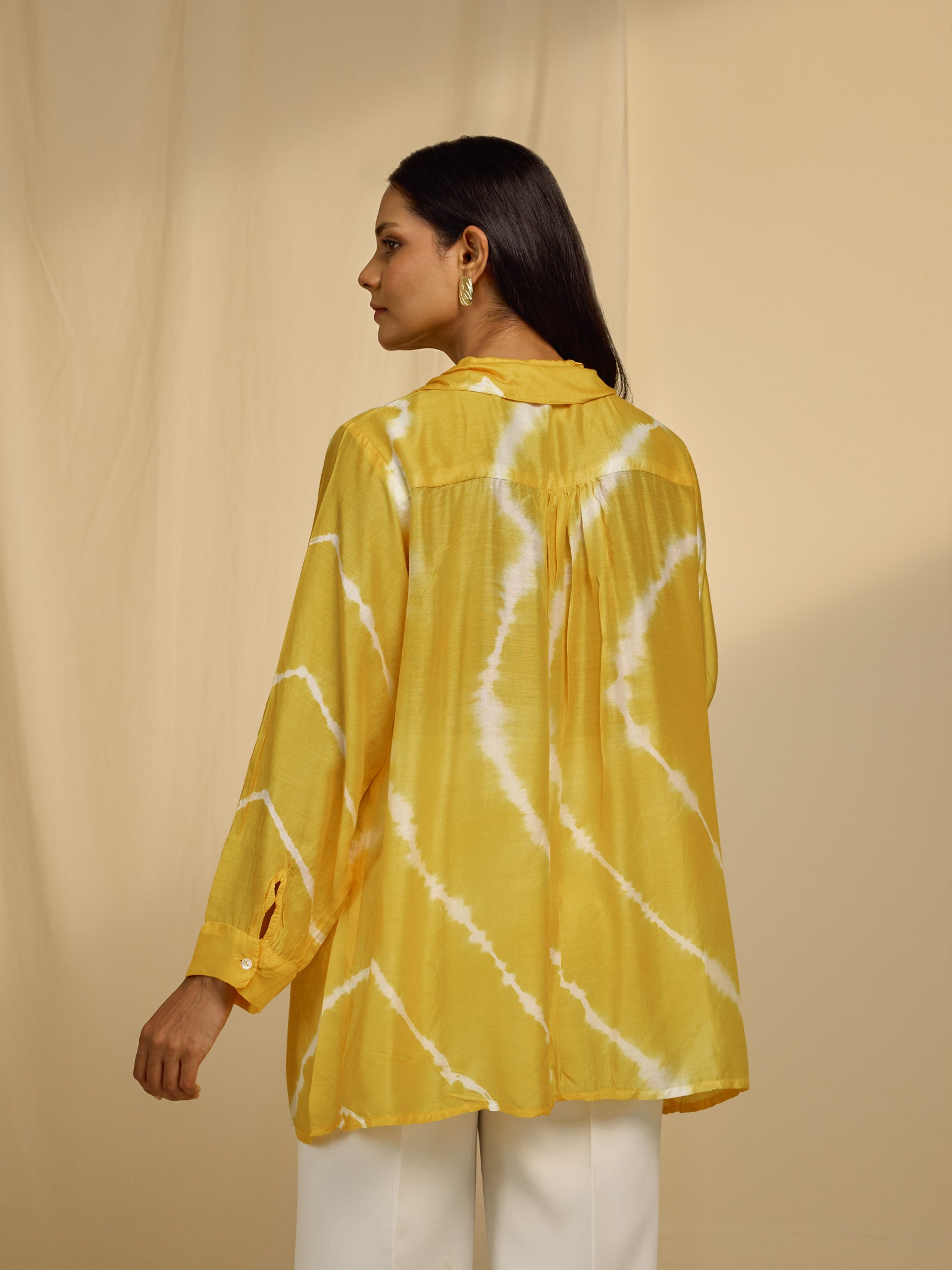 Yellow Tie N Dye Viscose Silk Shirt