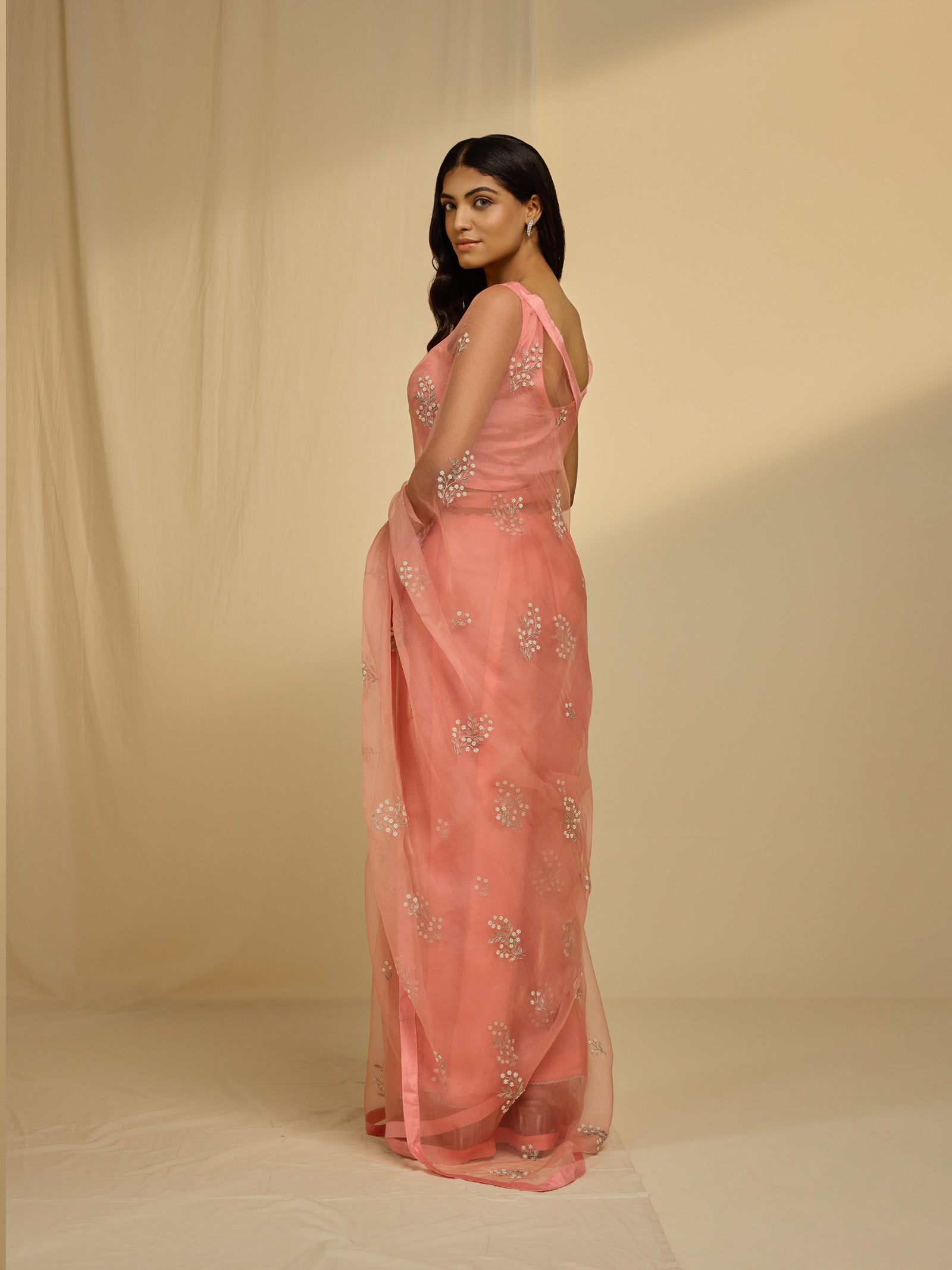 Oyster Pink Organza Saree