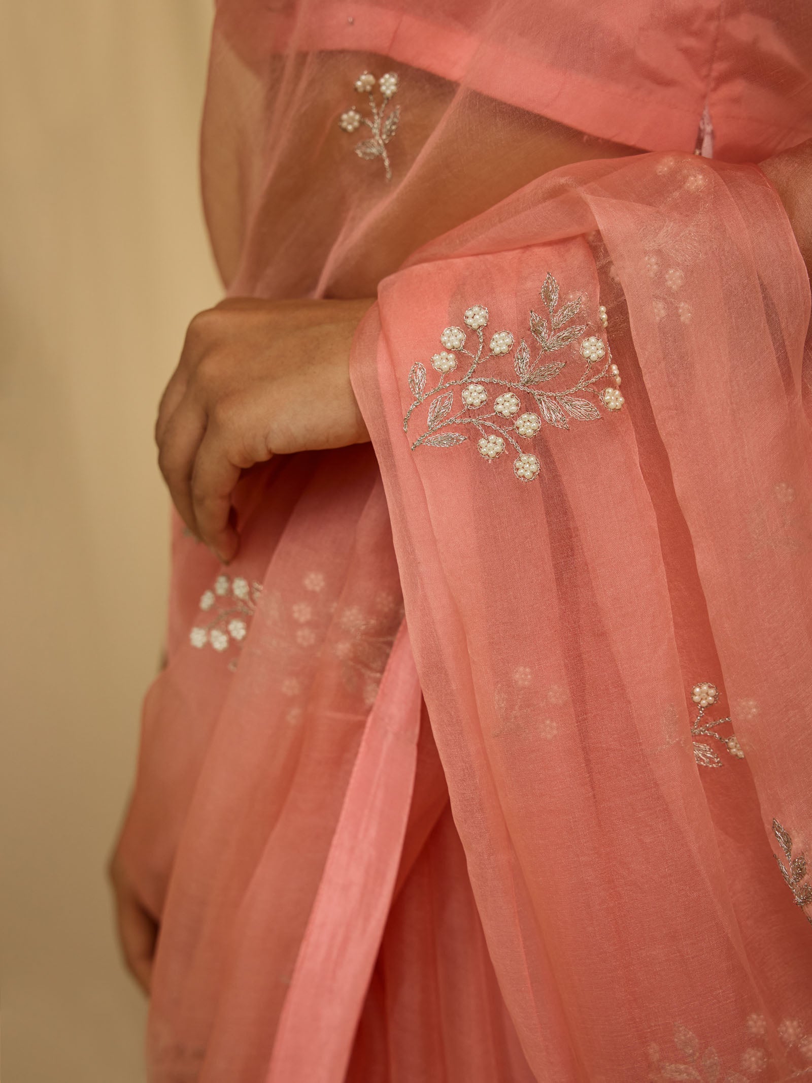 Oyster Pink Organza Saree