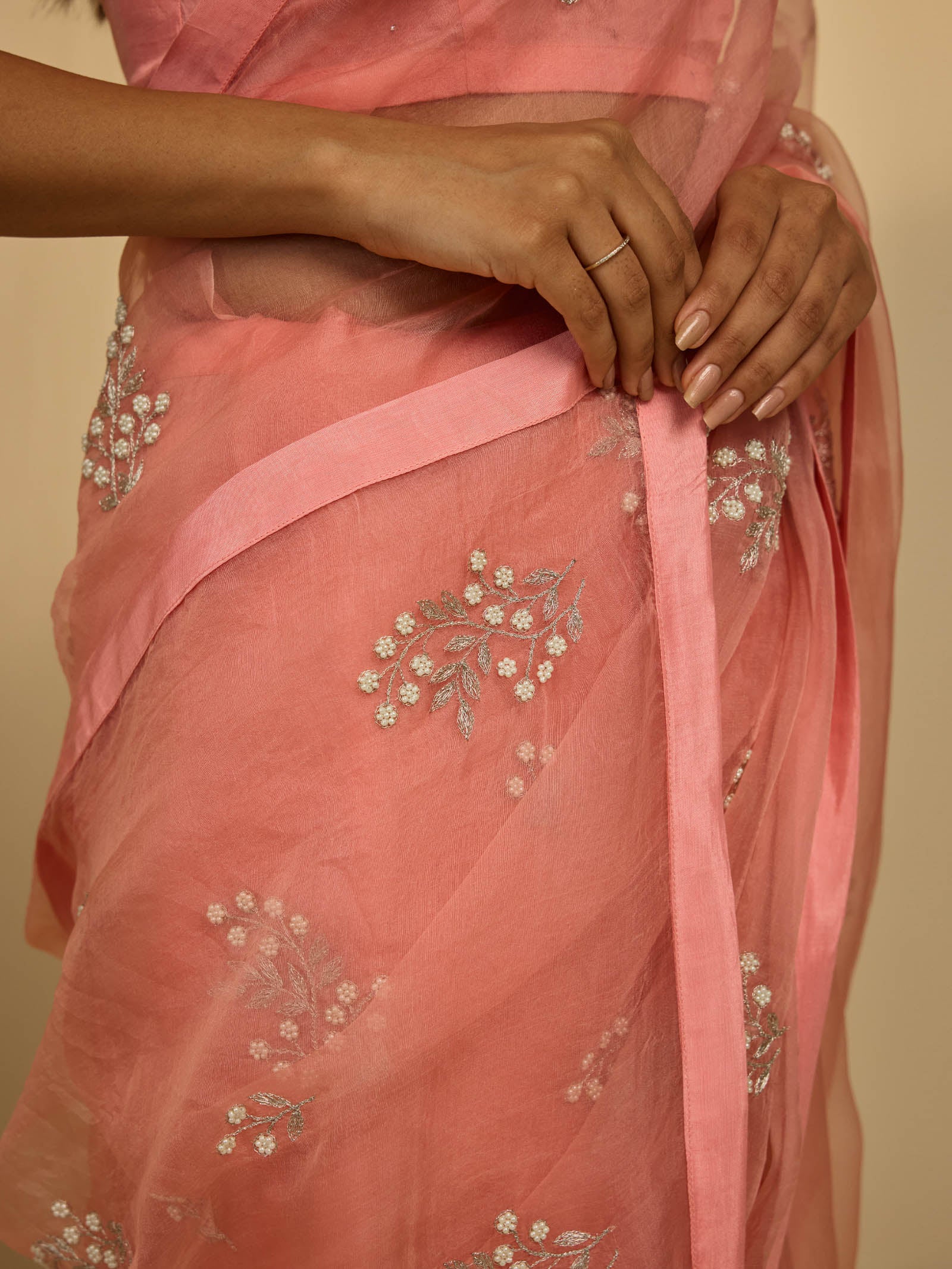 Oyster Pink Organza Saree