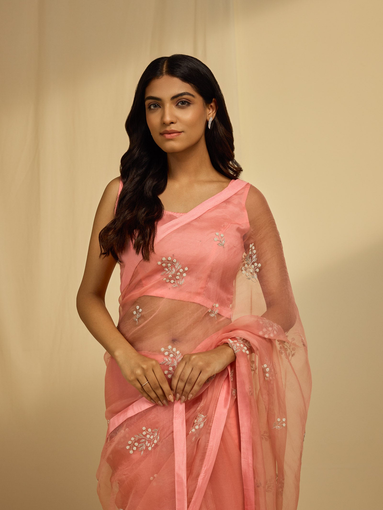 Oyster Pink Organza Saree