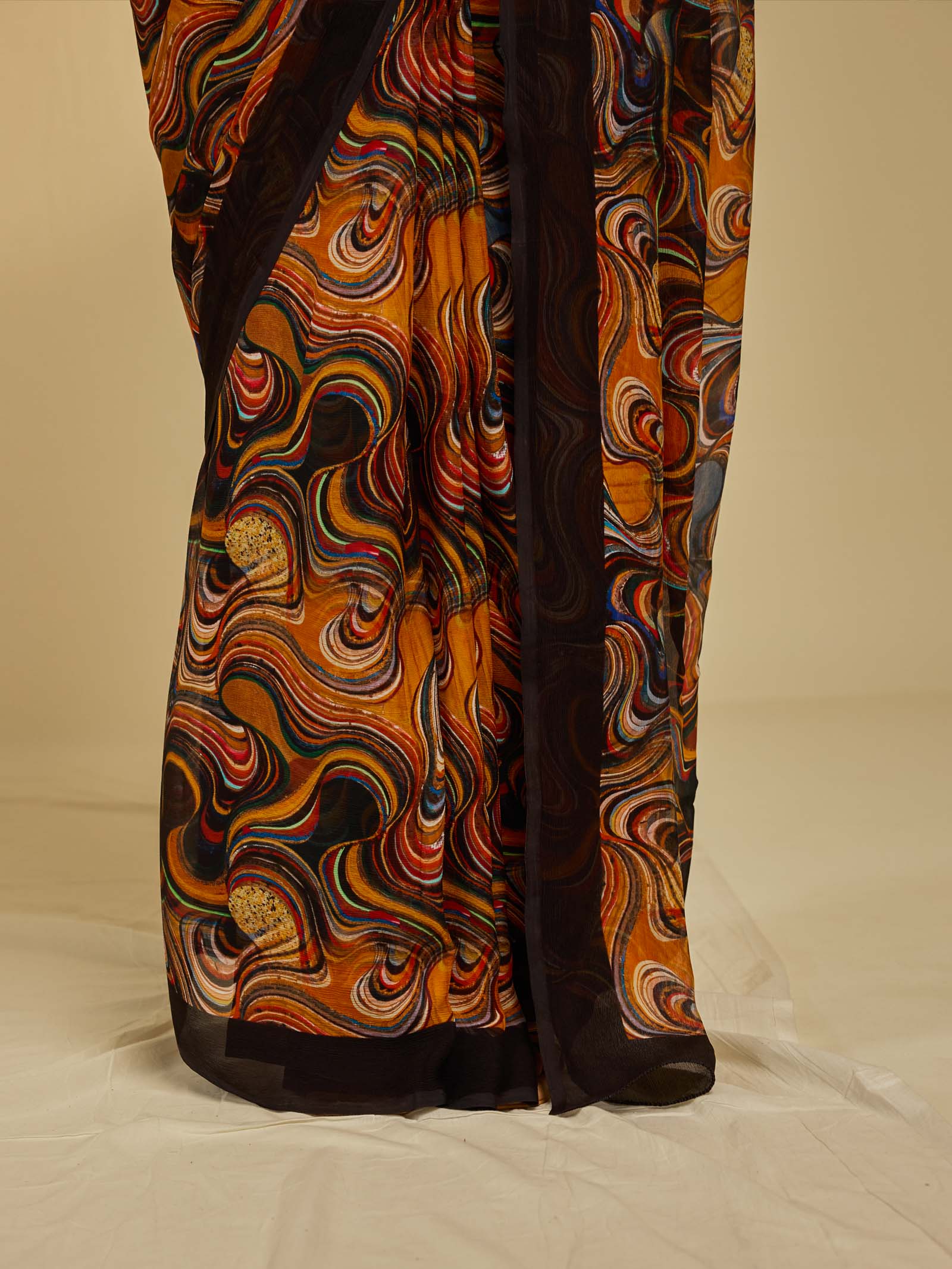 Abstract Orange Chiffon Saree