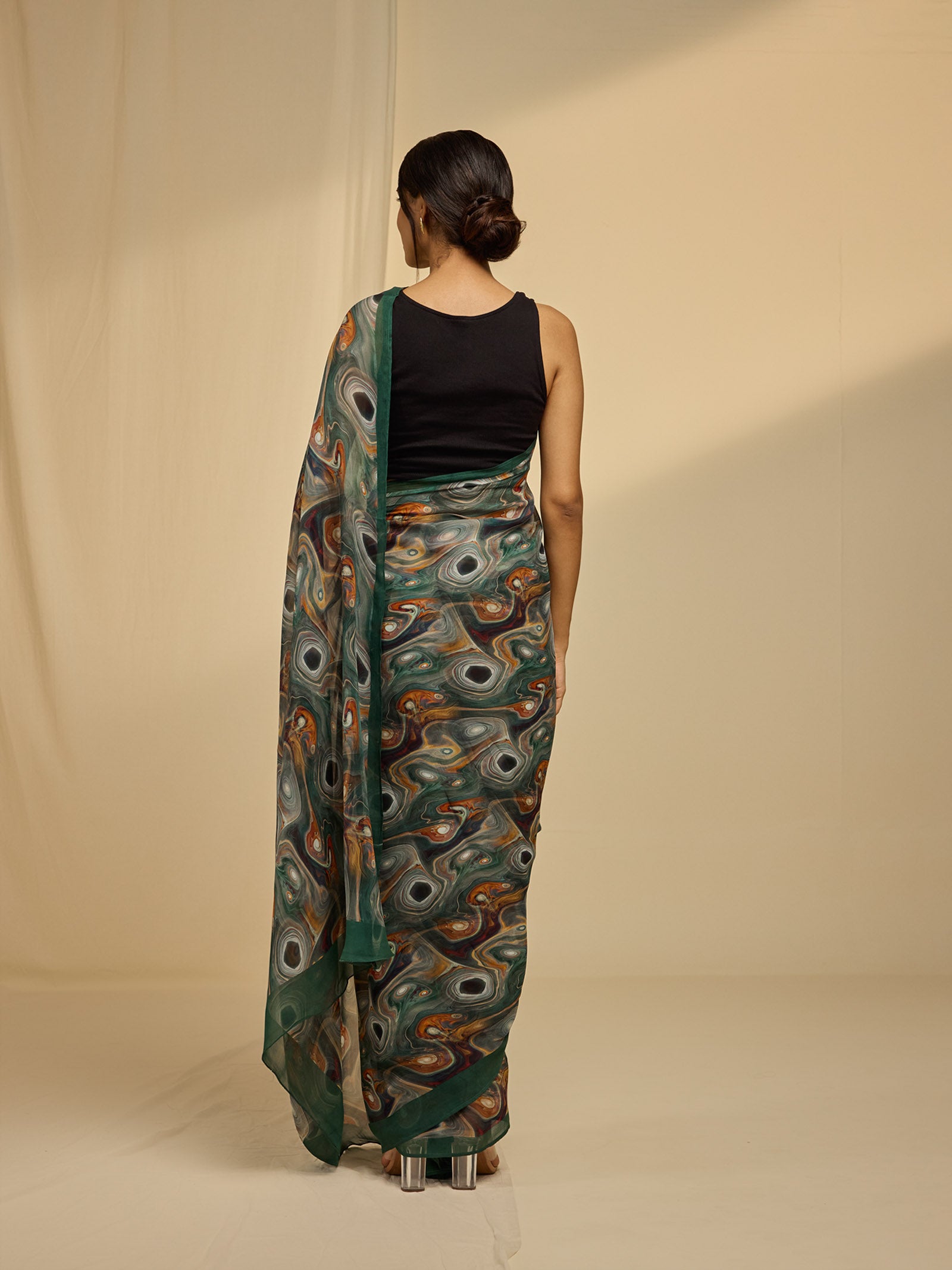 Abstract Green Chiffon Saree