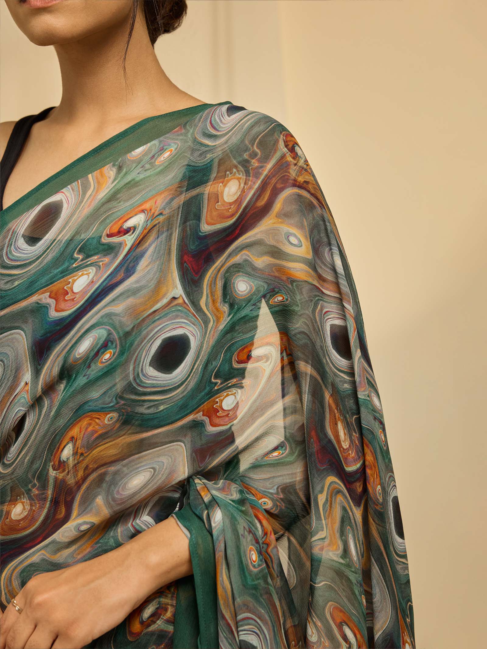 Abstract Green Chiffon Saree