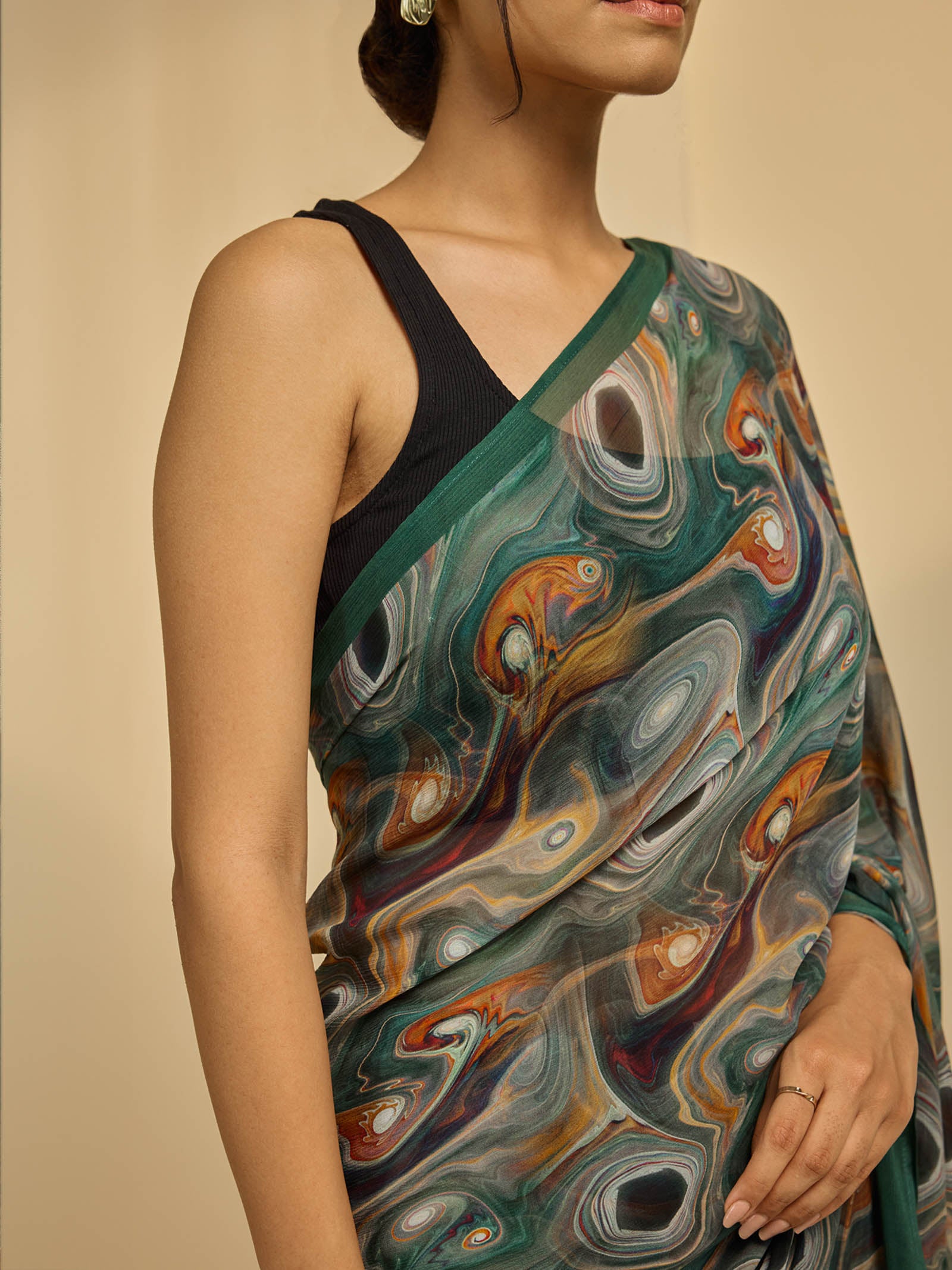 Abstract Green Chiffon Saree