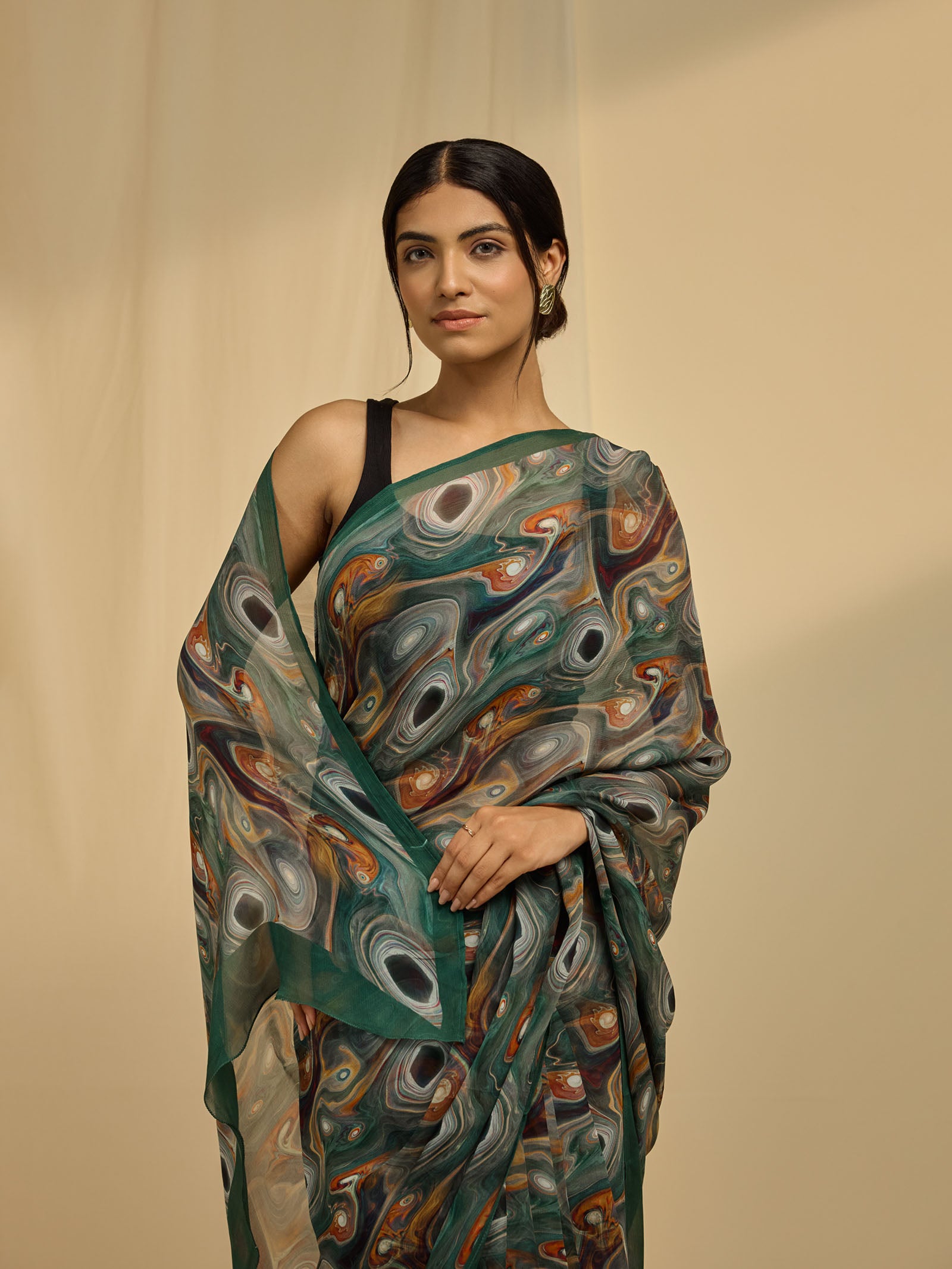 Abstract Green Chiffon Saree