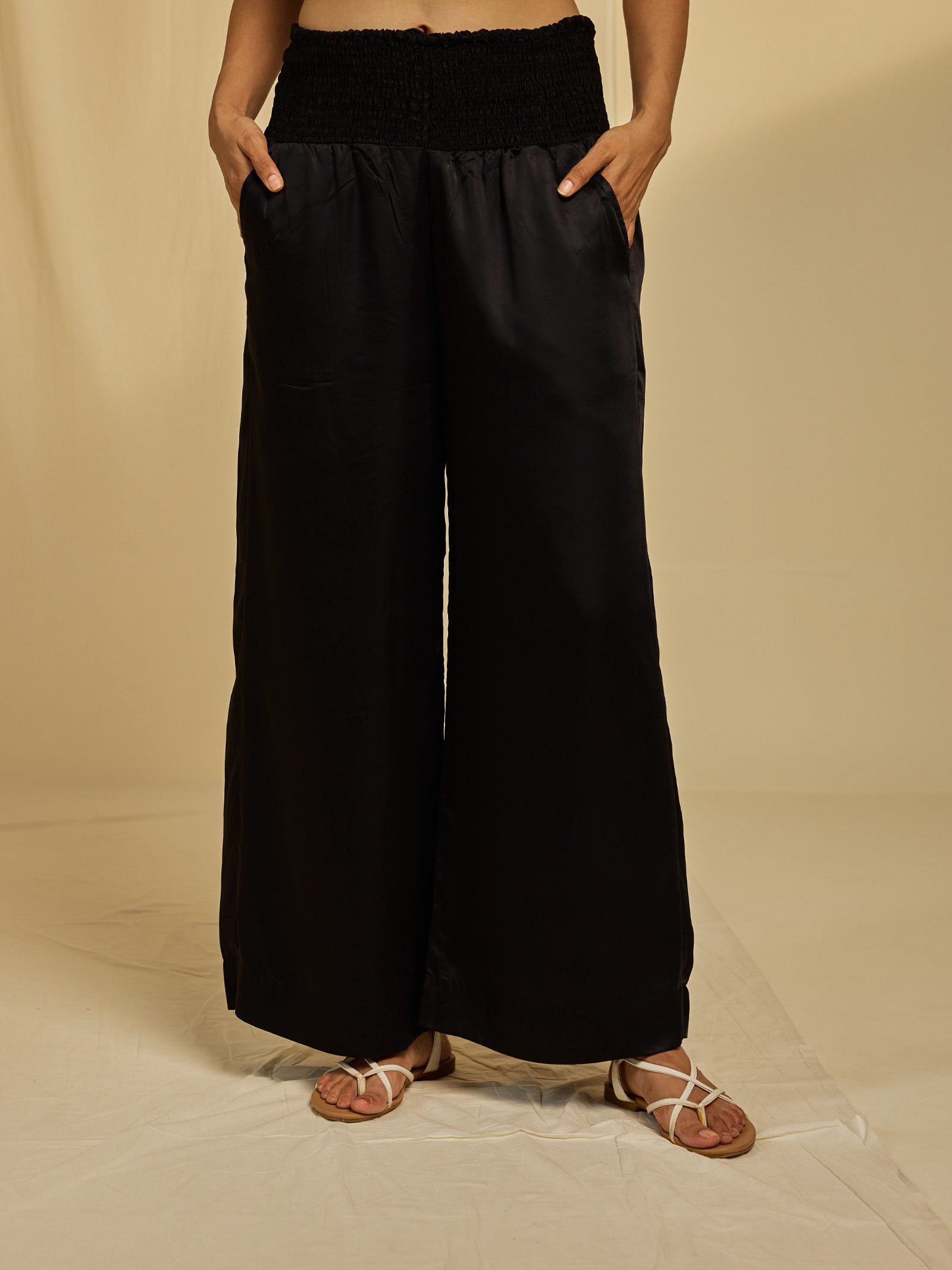 Black Wide Leg Viscose Silk Pant