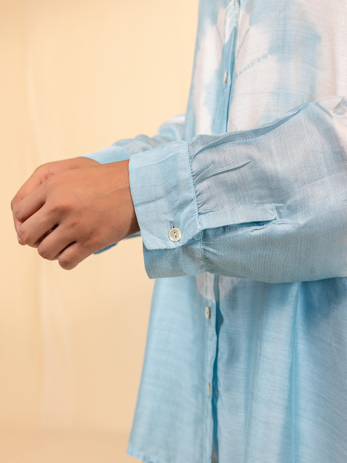 Bluey Blue Tie N Dye Viscose Silk Shirt