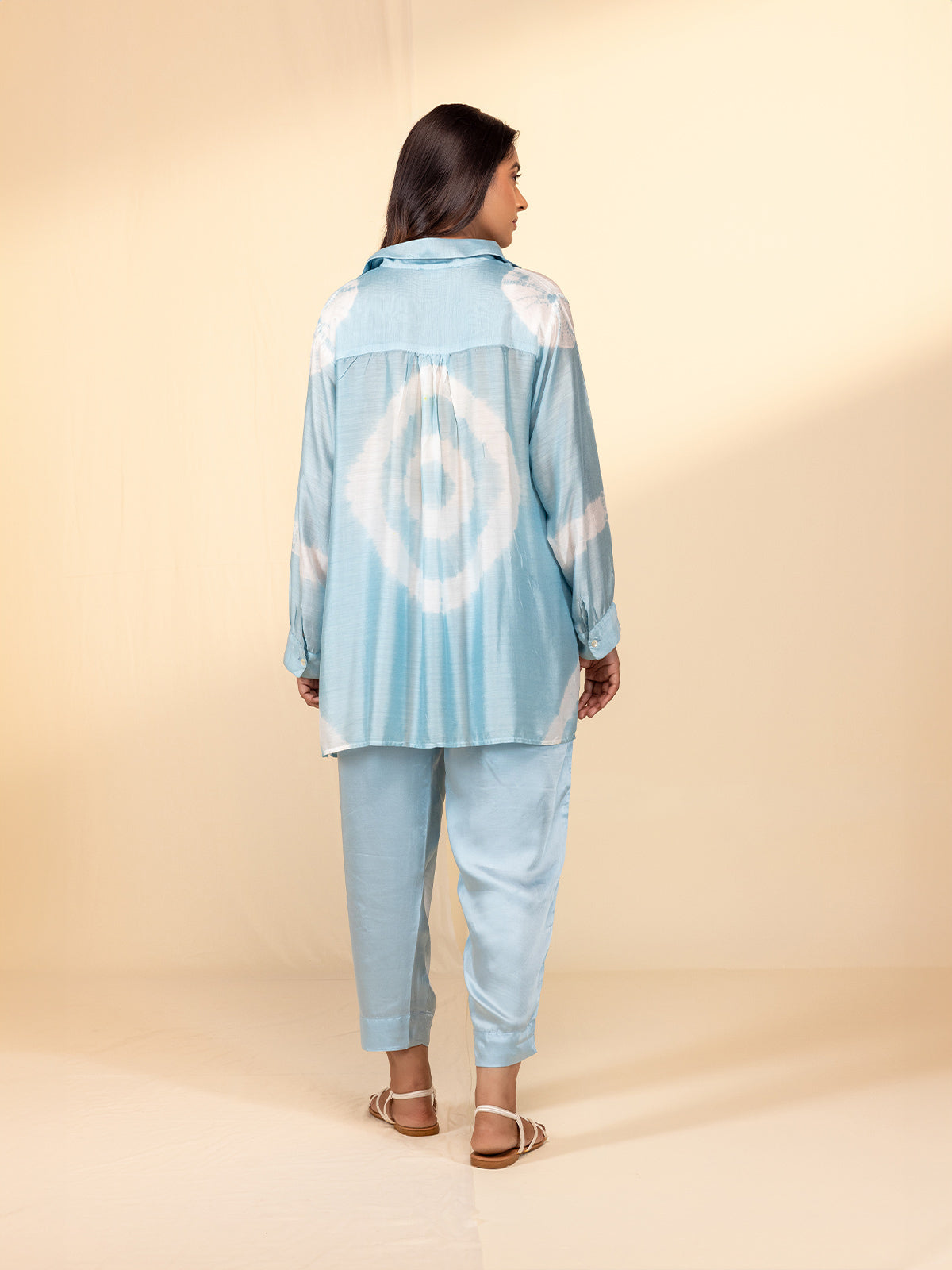 Bluey Blue Tie N Dye Viscose Silk Shirt