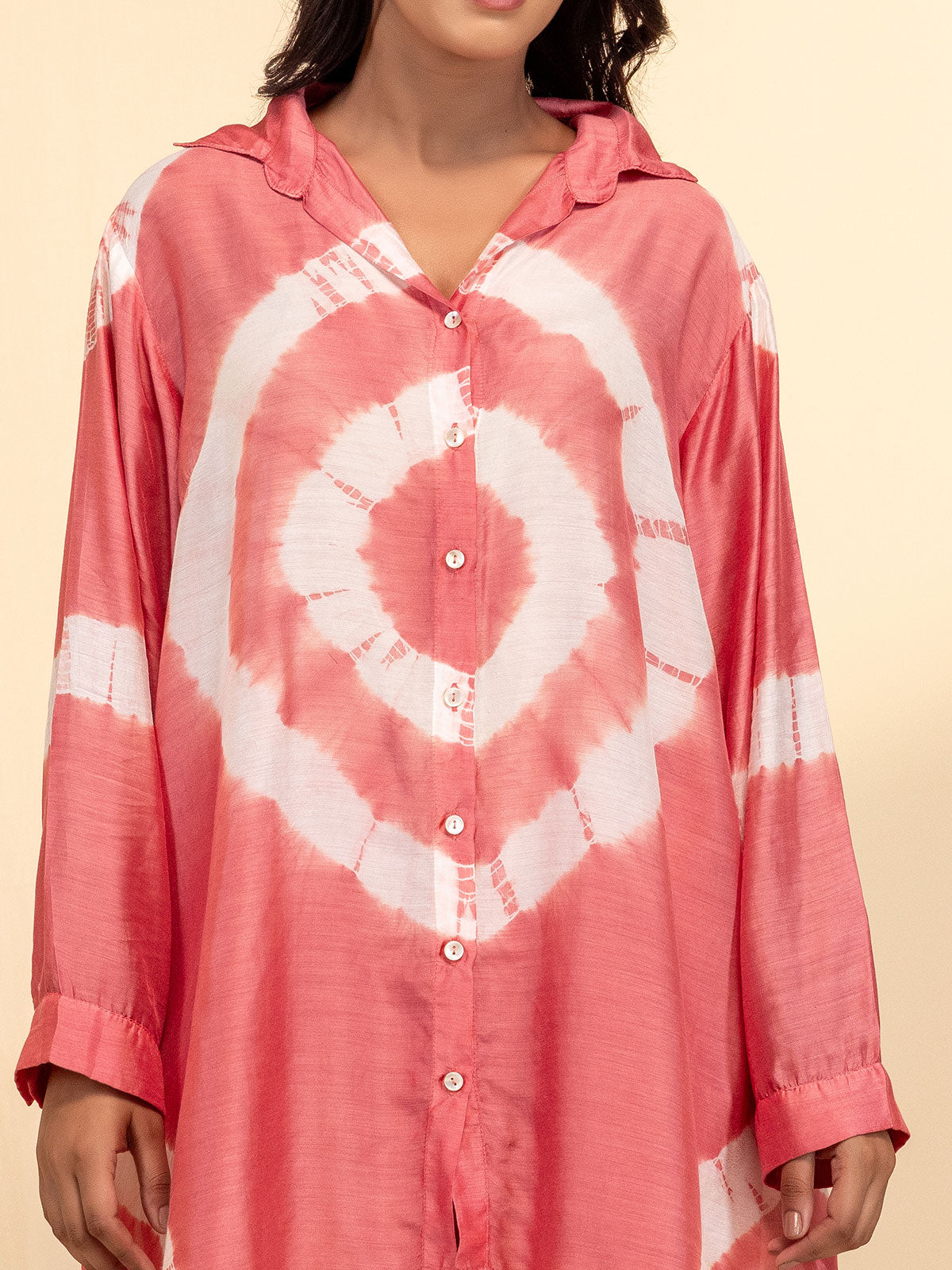 Peachy Peach Tie N Dye Viscose Silk Shirt