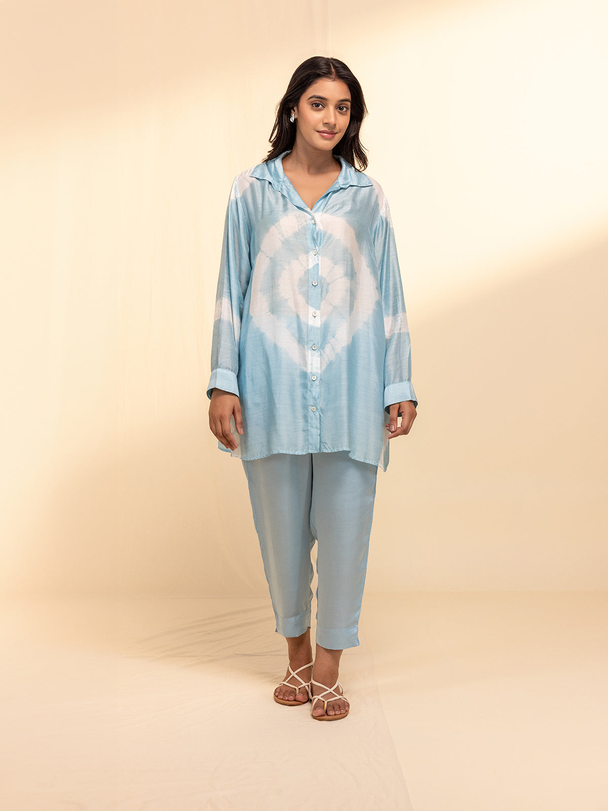 Bluey Blue Tie N Dye Viscose Silk Shirt