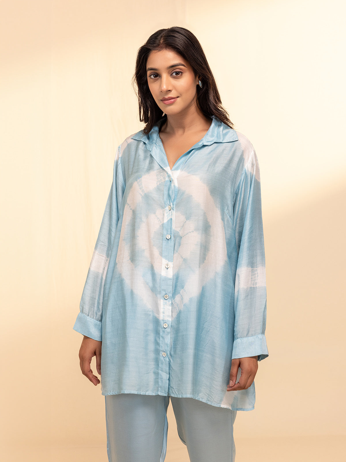 Bluey Blue Tie N Dye Viscose Silk Shirt